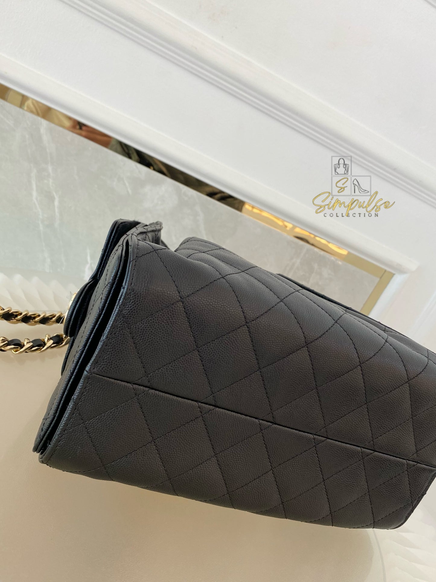 CHANEL C25 SMALL BLACK CAVIAR GHW