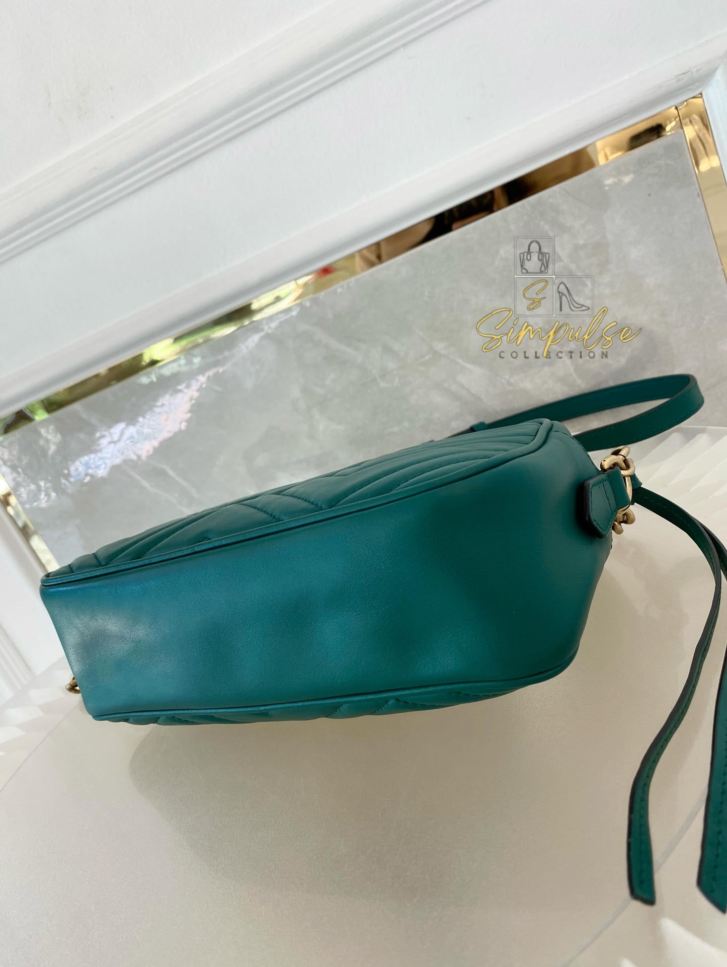 Gucci Marmont Calfskin Matelasse Small Gg Green