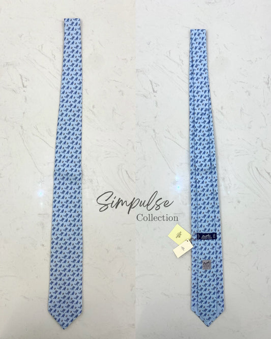 HERMES LIGHT BLUE SILK TIE KANGAROO DESIGN