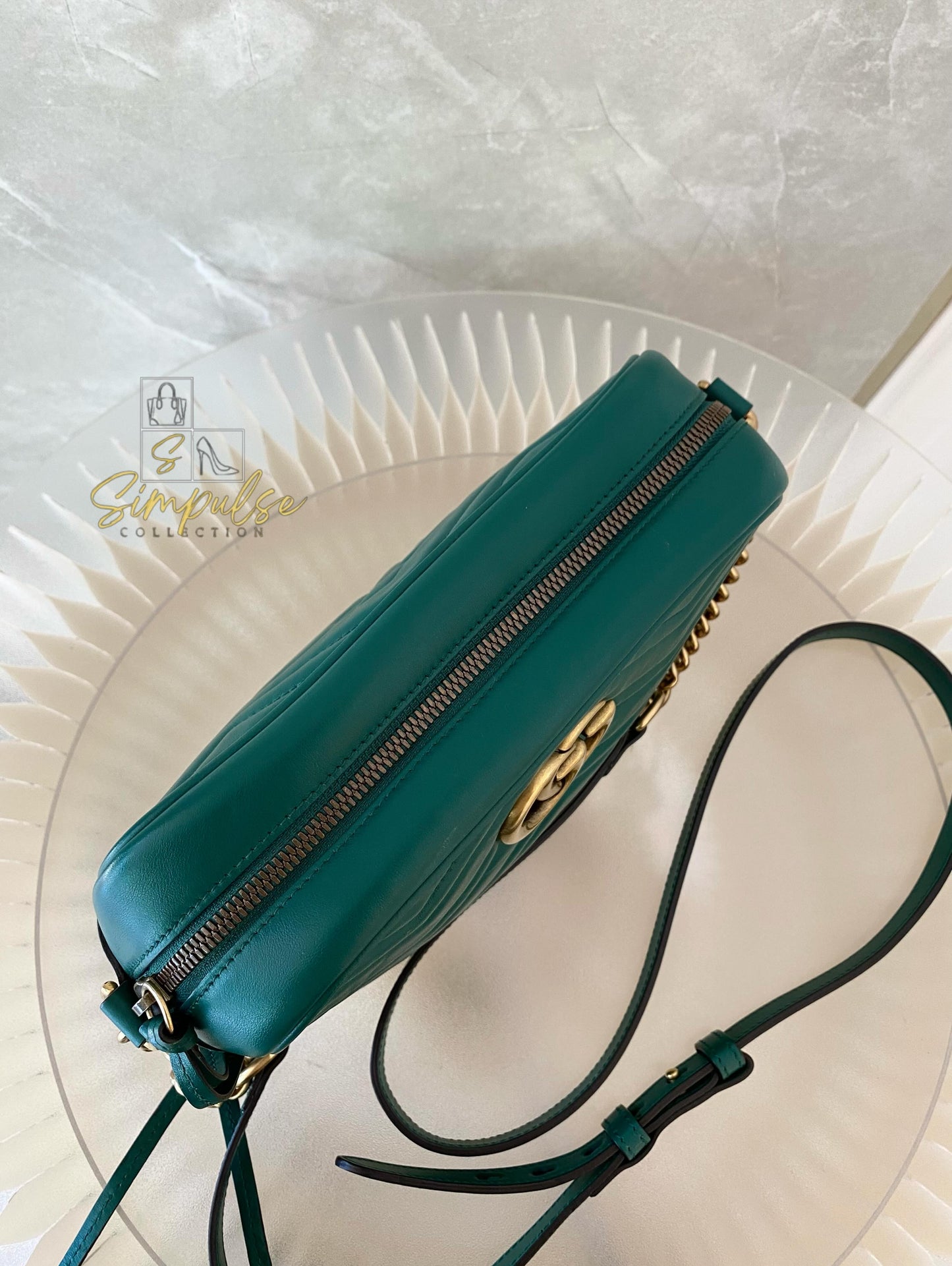 Gucci Marmont Calfskin Matelasse Small Gg Green