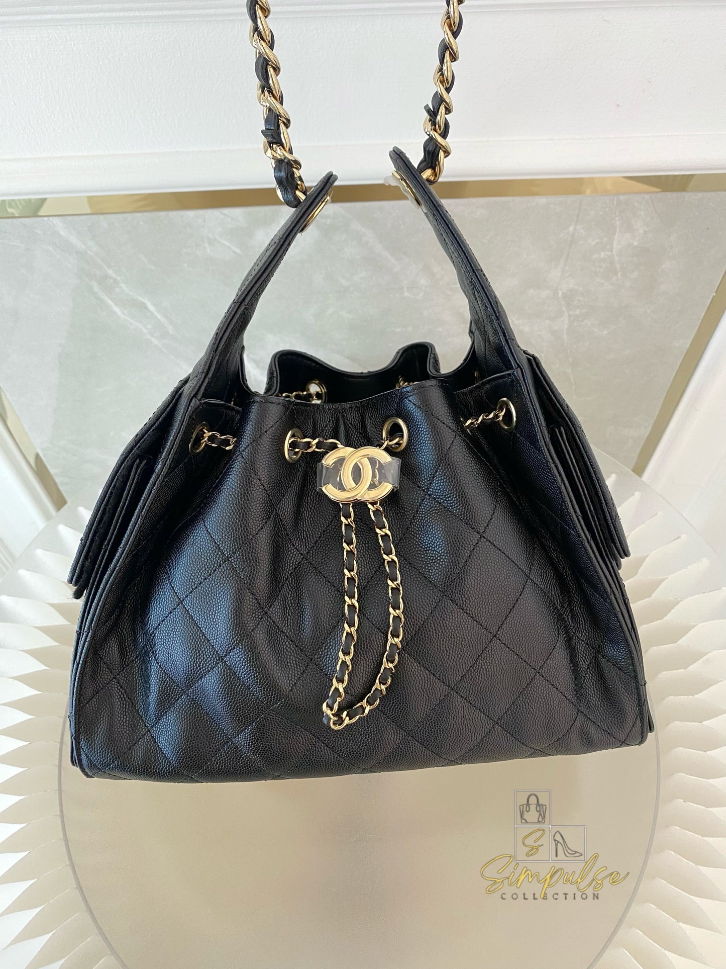 CHANEL C25 SMALL BLACK CAVIAR GHW