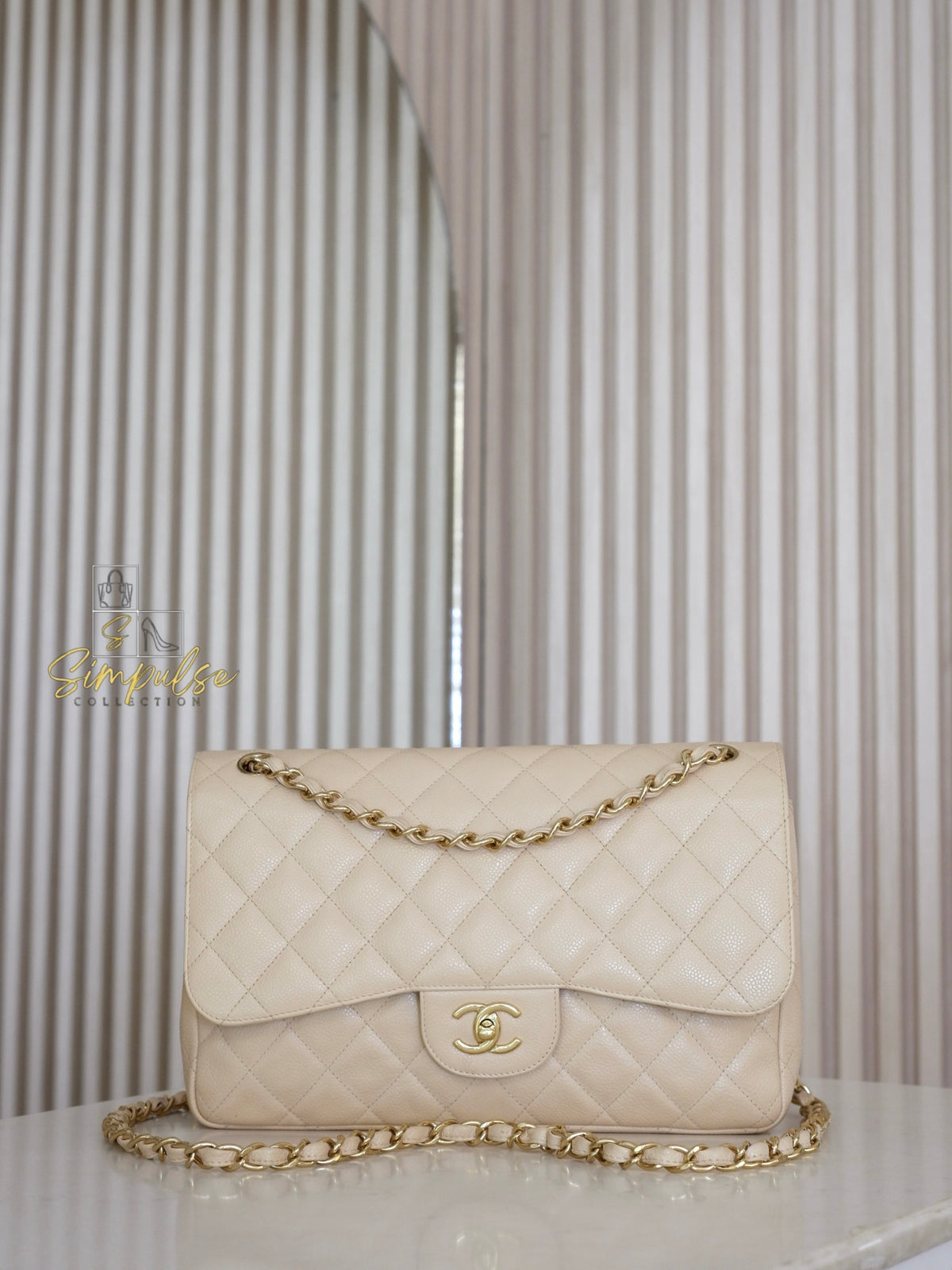 CHANEL JUMBO DOUBLE FLAP BEIGE CAVIAR