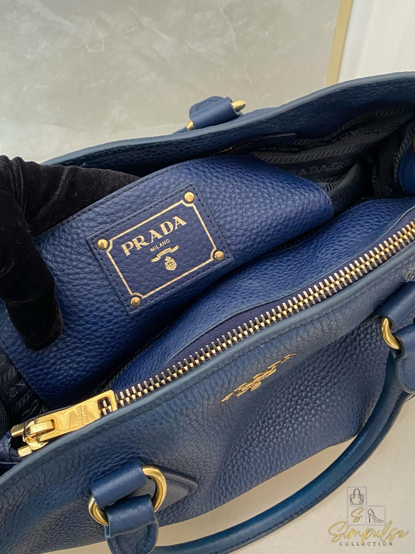 Prada Bluette Vitello Daino Leather Tote Bag