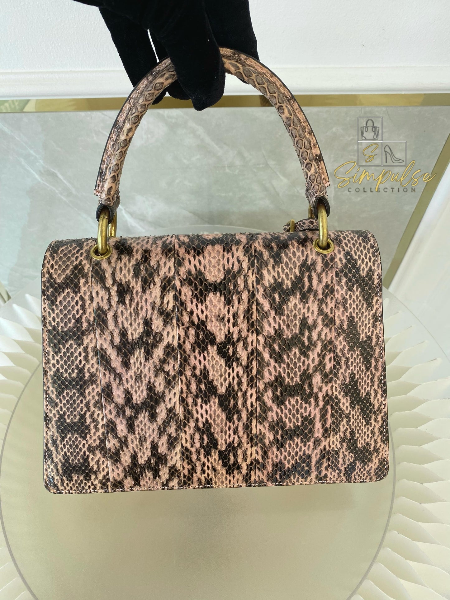 Gucci Queen Margaret Small Snakeskin Top Handle in Pink