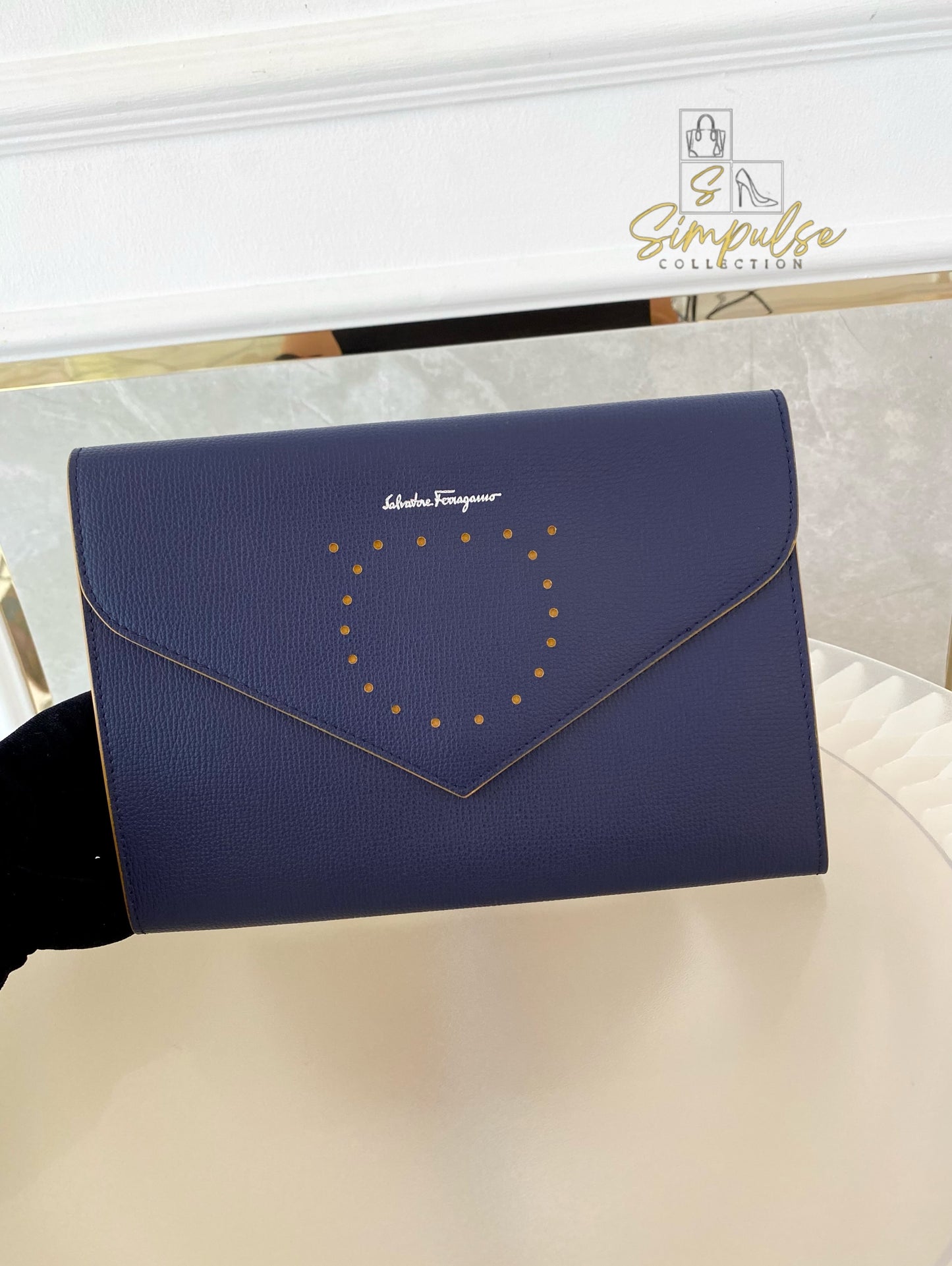 Salvatore Ferragamo Navy Blue Envelope