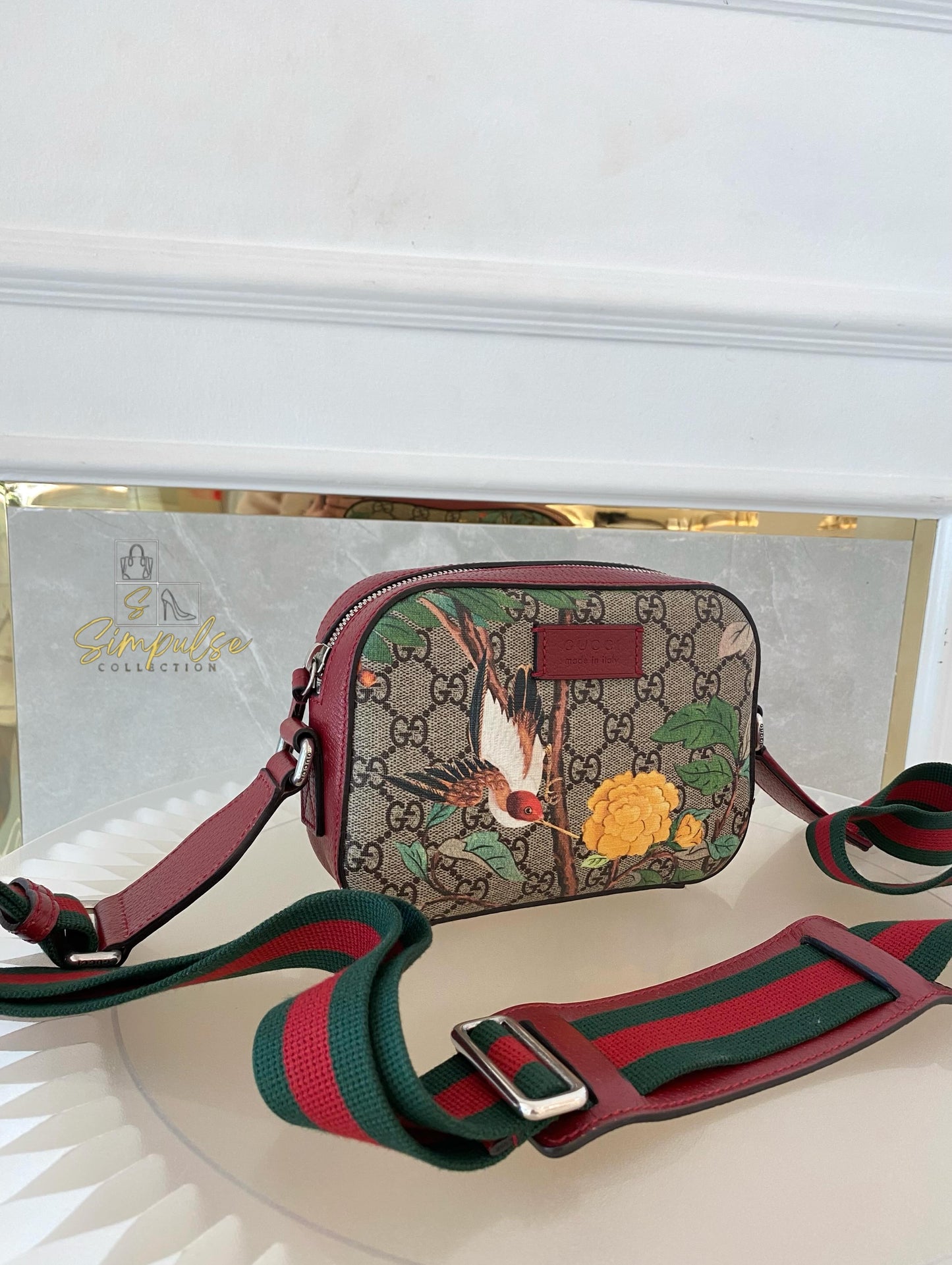Gucci GG Supreme Monogram Tian Web Small Camera Bag