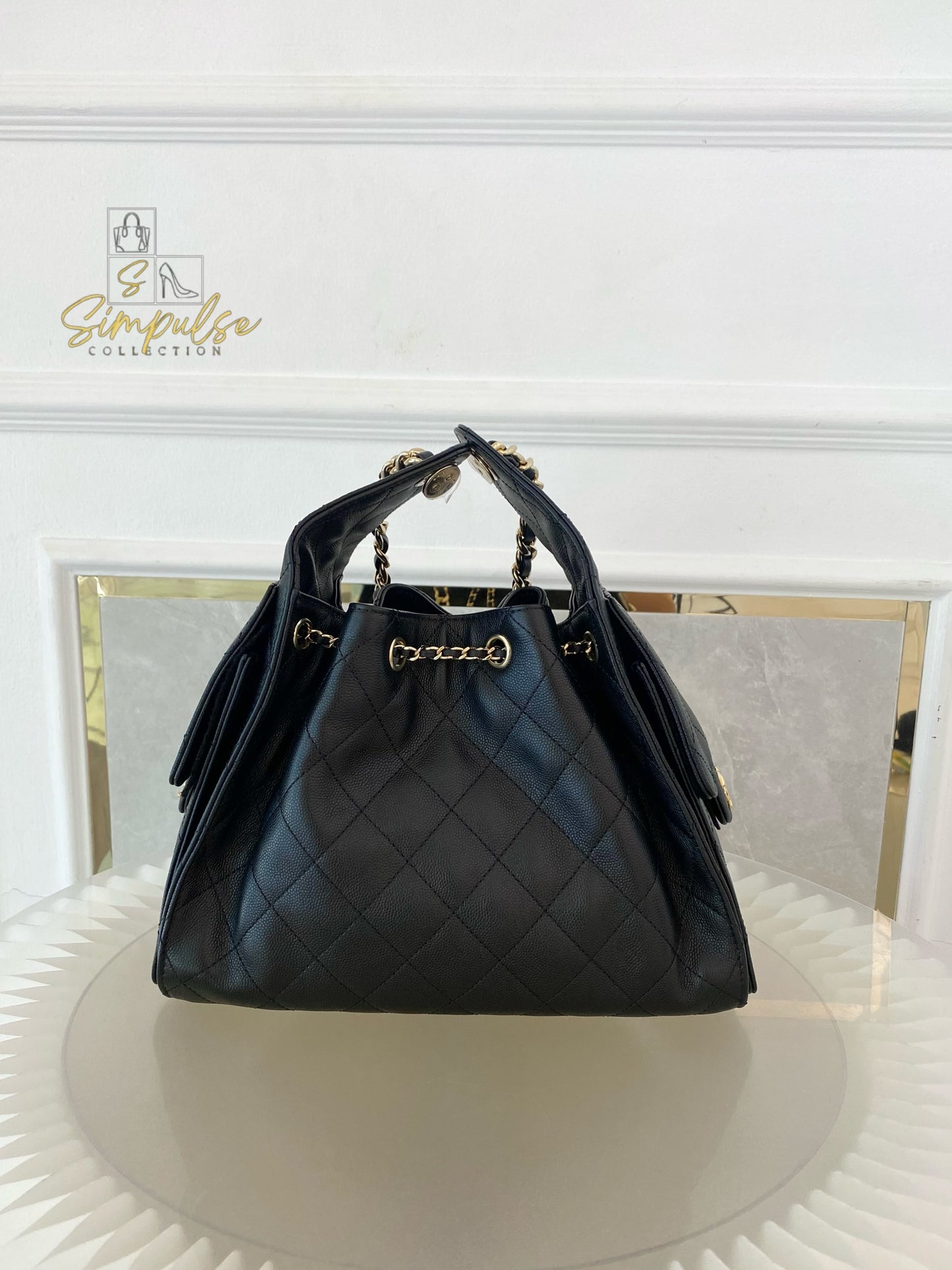 CHANEL C25 SMALL BLACK CAVIAR GHW