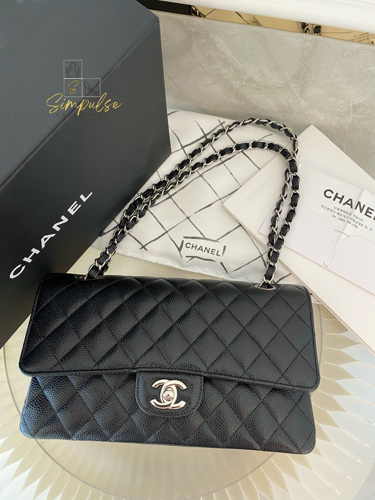 CHANEL DOUBLE FLAP BLACK MEDIUM CAVIAR SHW