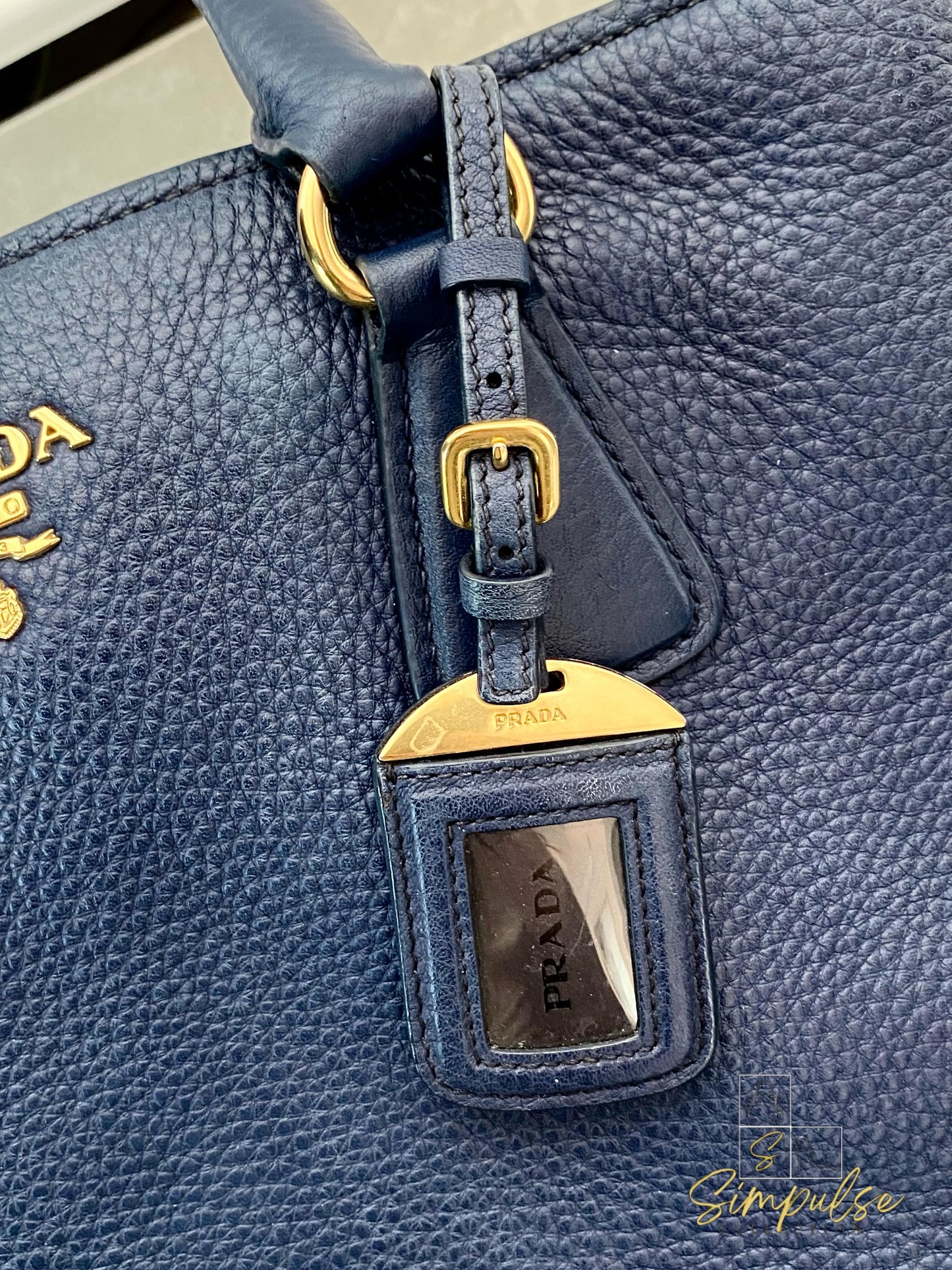 Prada Bluette Vitello Daino Leather Tote Bag