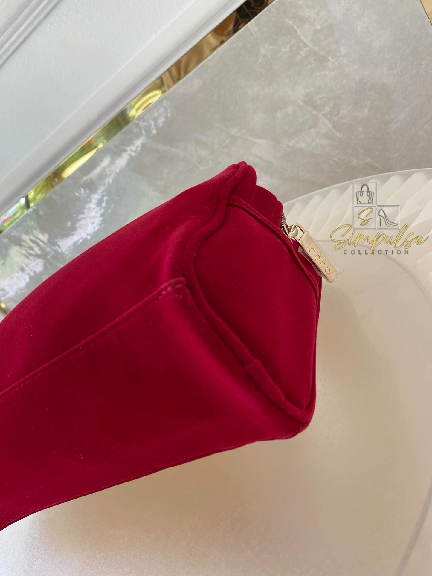 Gucci Red Velvet Cosmetic Pouch w/ Gold G Parfums Plaque