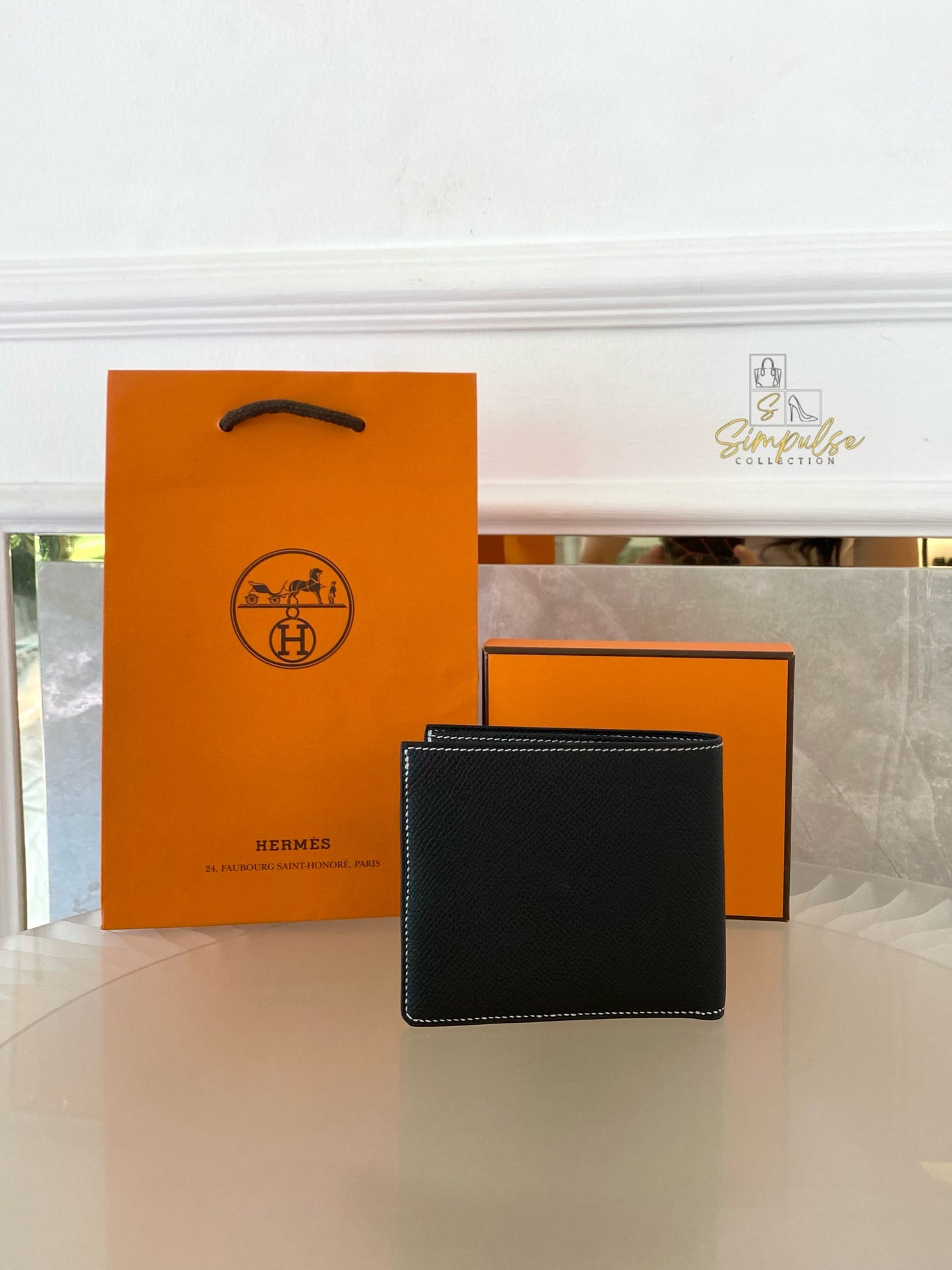HERMES Sellier Compact Veau Epsom Black