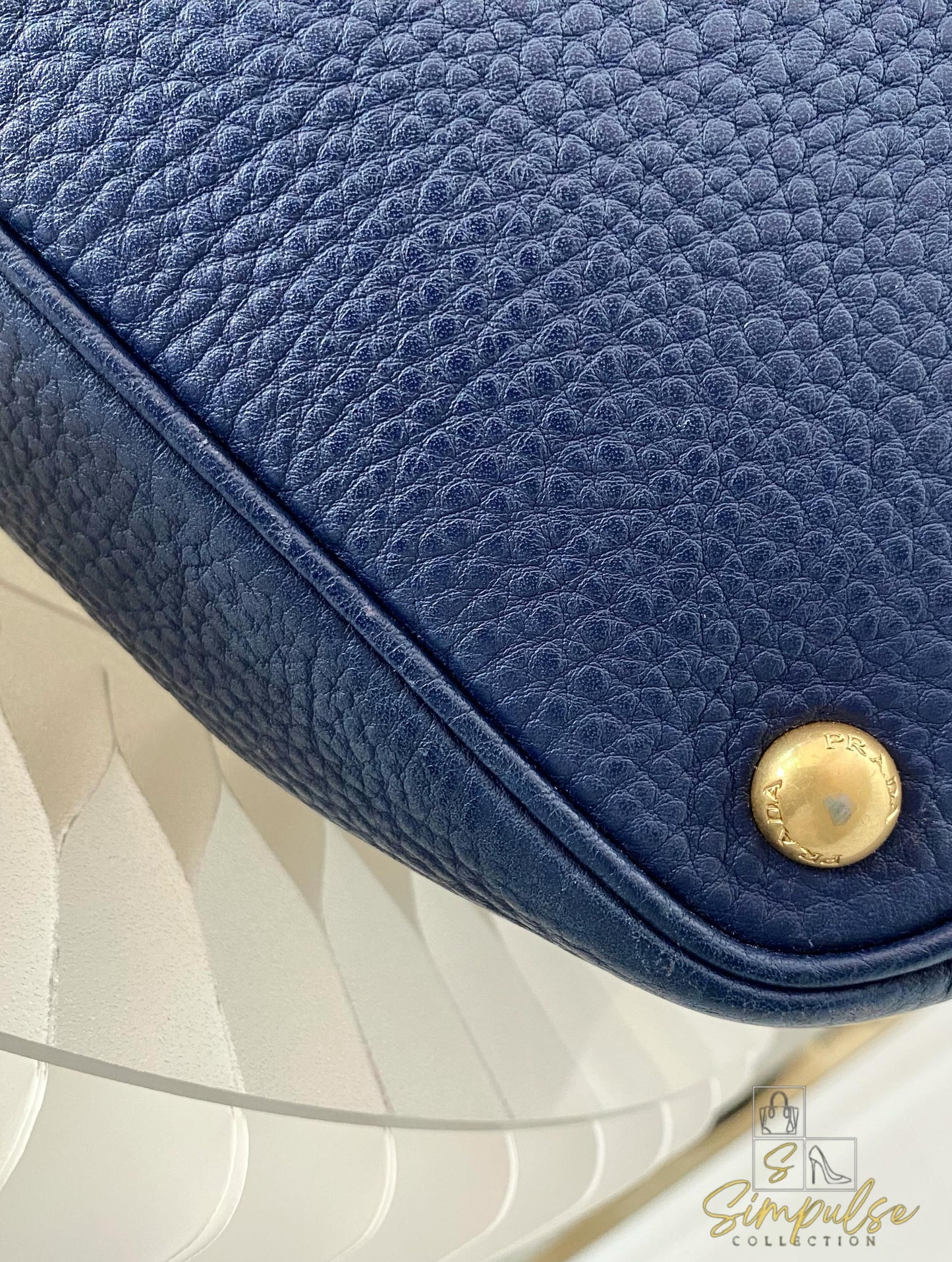 Prada Bluette Vitello Daino Leather Tote Bag