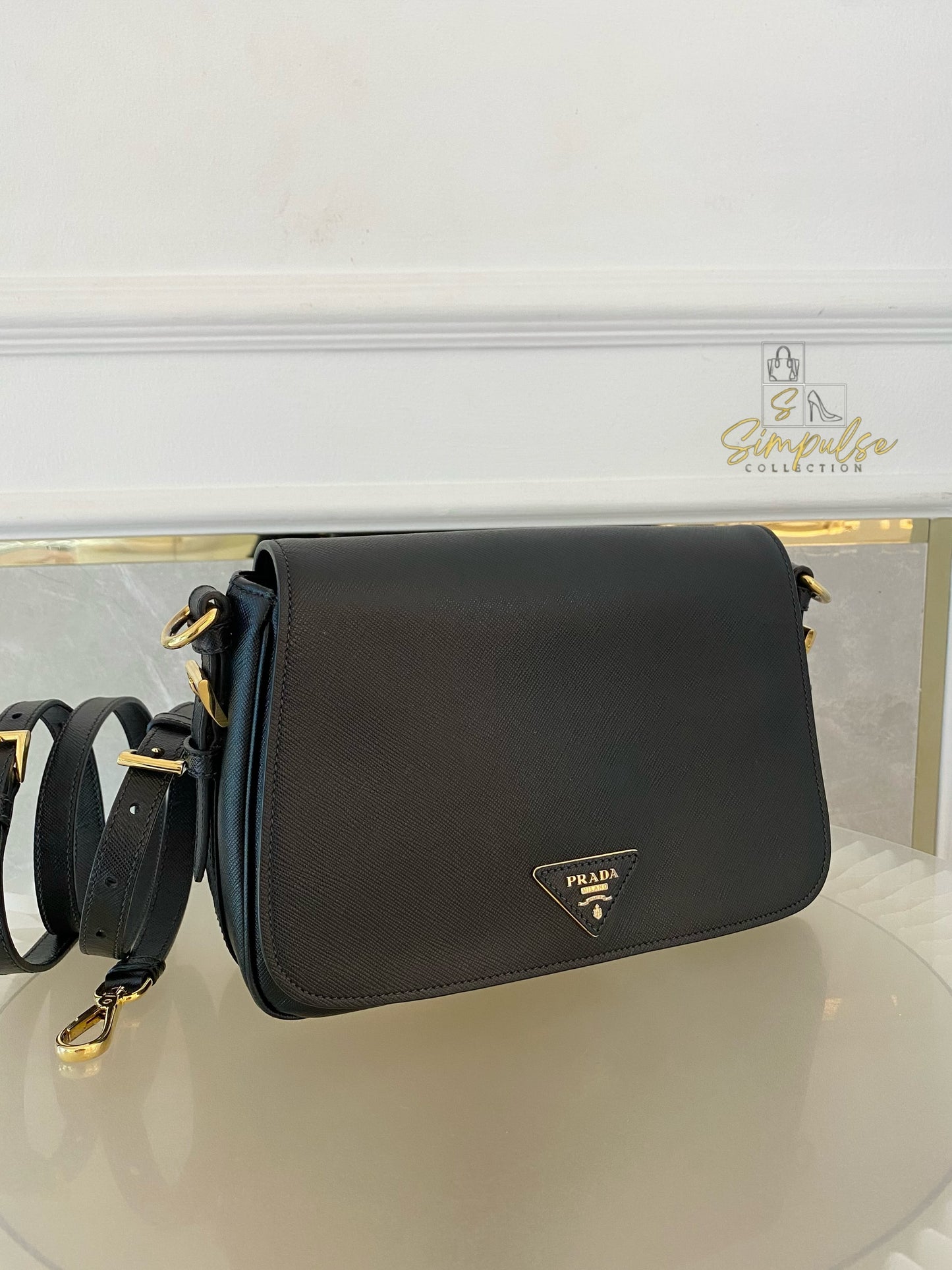 PRADA BLACK DAINO FLAP CROSSBODY BAG