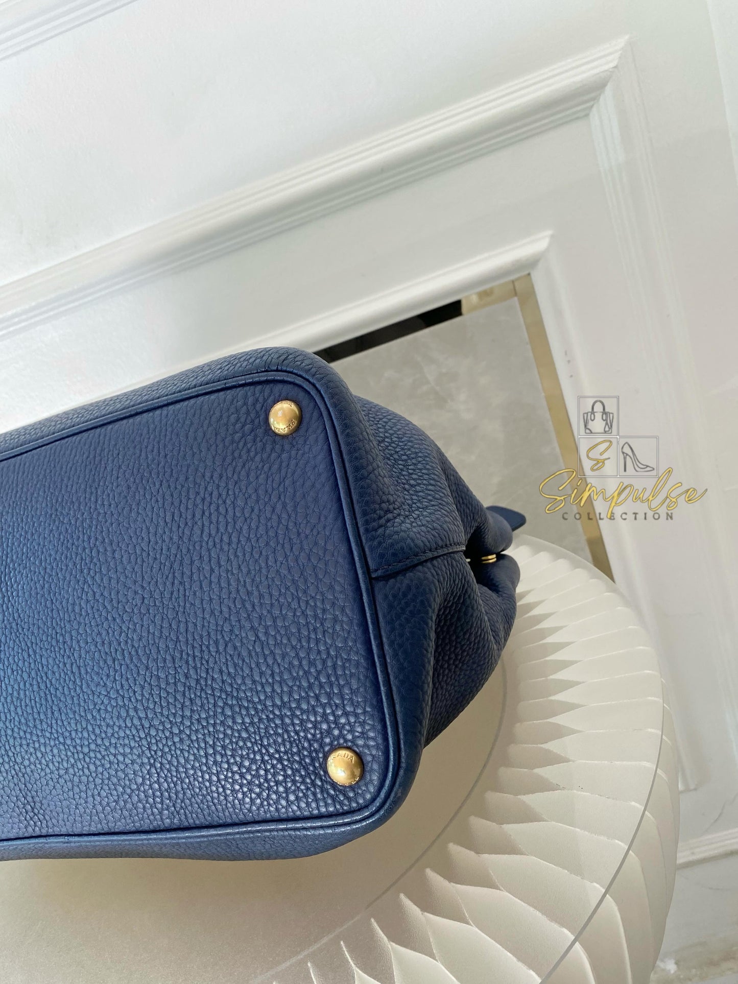 Prada Bluette Vitello Daino Leather Tote Bag