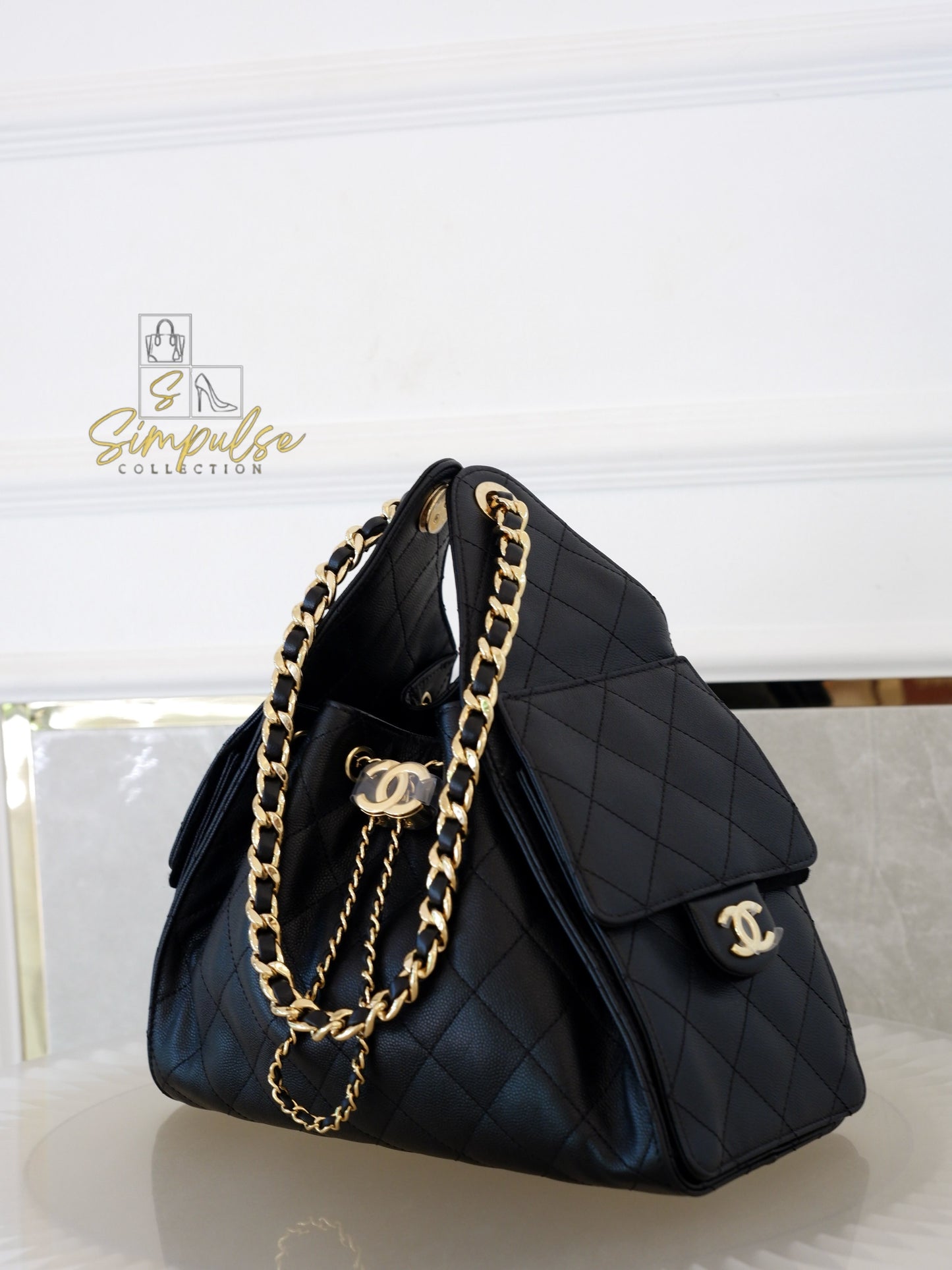 CHANEL C25 SMALL BLACK CAVIAR GHW