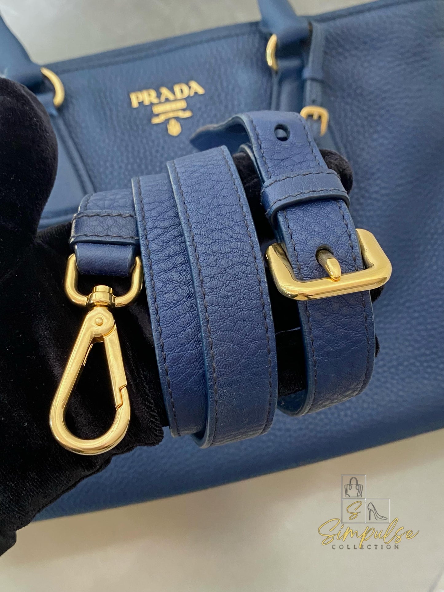 Prada Bluette Vitello Daino Leather Tote Bag