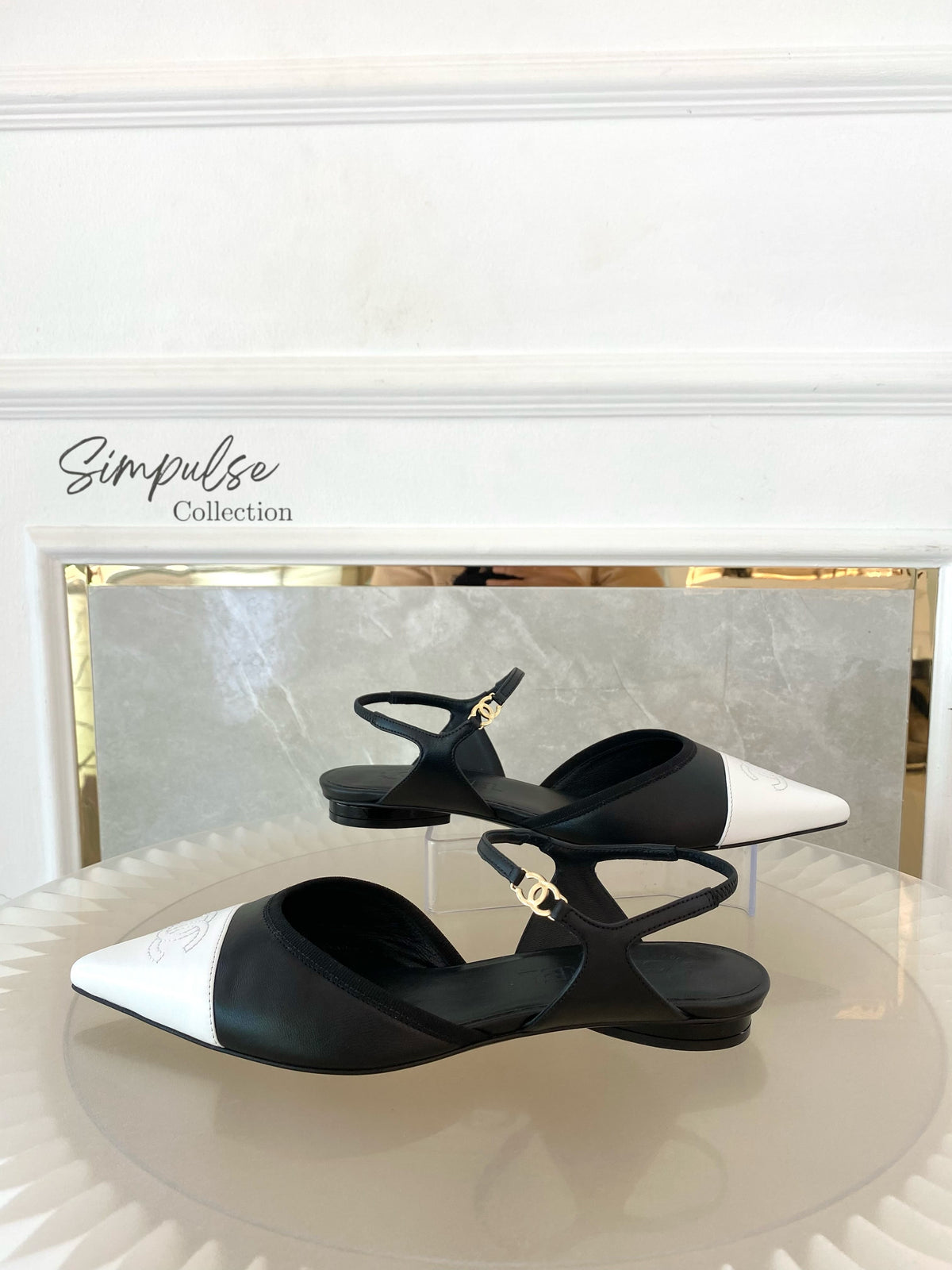 CHANEL Cap-Toe Leather Slingback Pumps Black/White