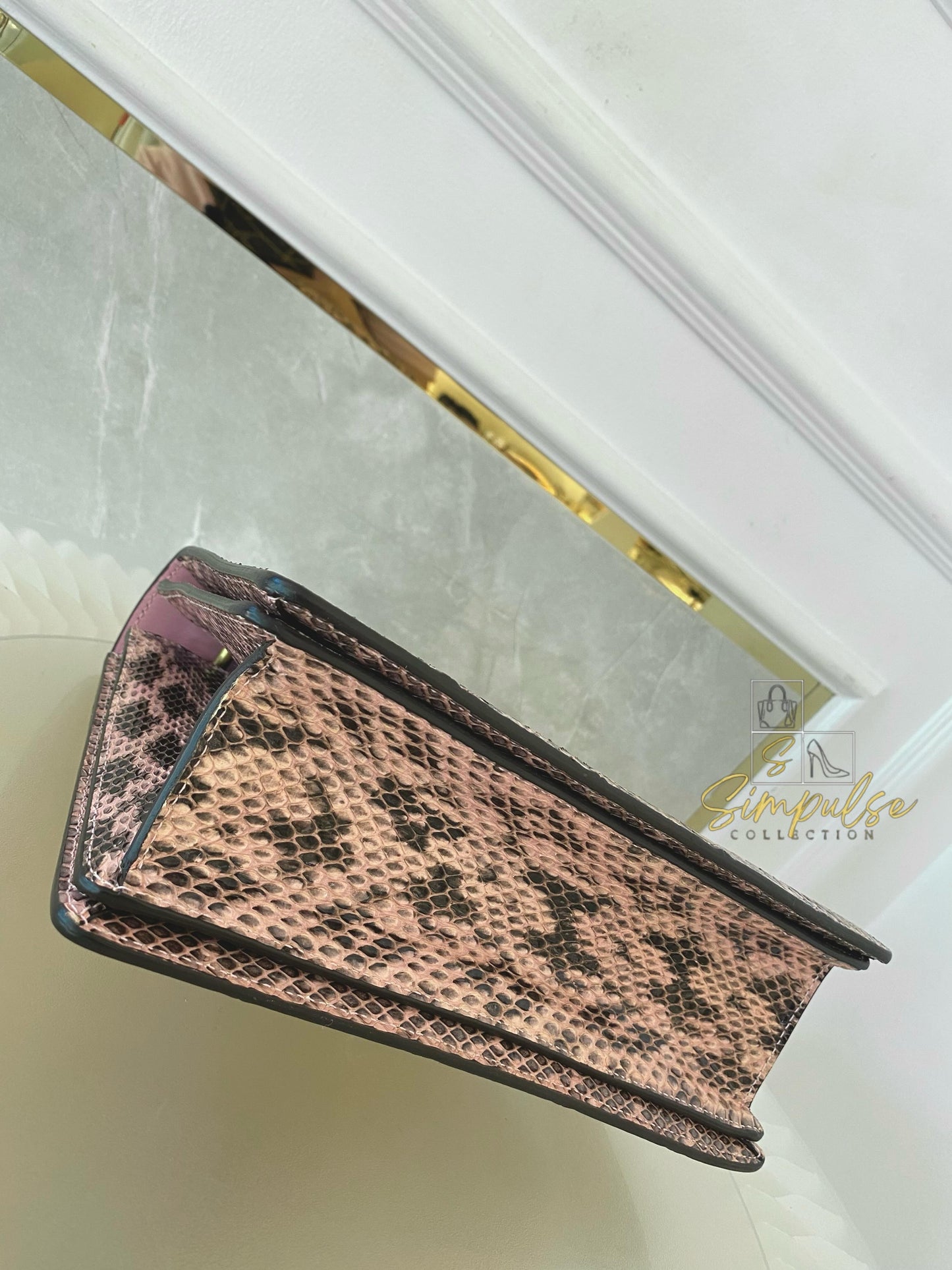 Gucci Queen Margaret Small Snakeskin Top Handle in Pink