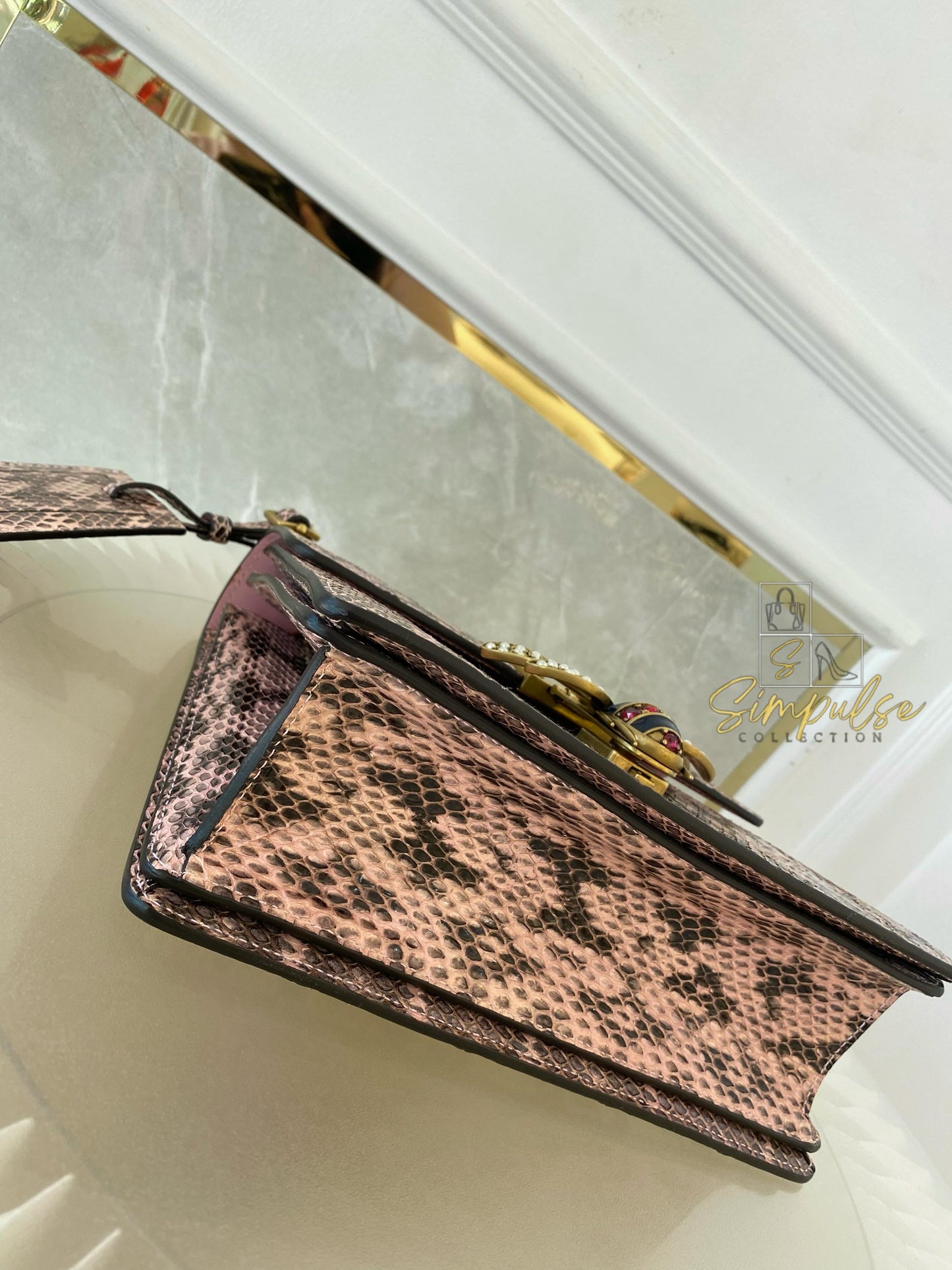 Gucci Queen Margaret Small Snakeskin Top Handle in Pink