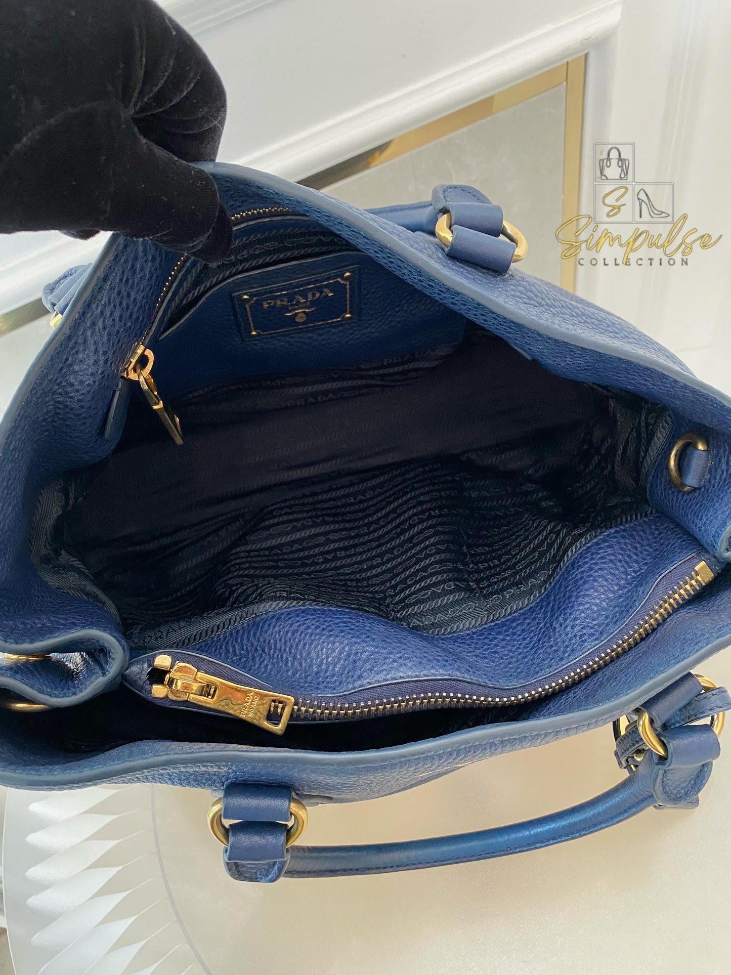 Prada Bluette Vitello Daino Leather Tote Bag