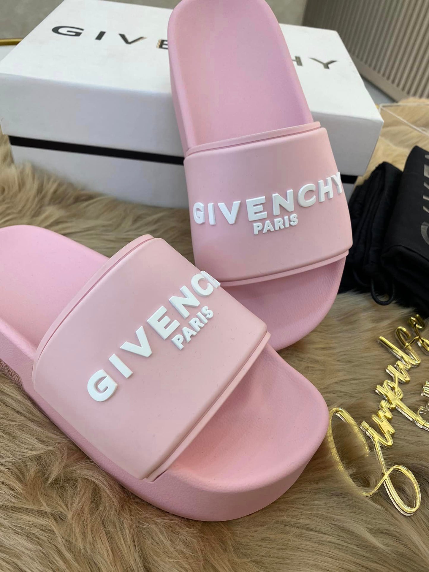 G Blossom Pink Platform Slide Sandals