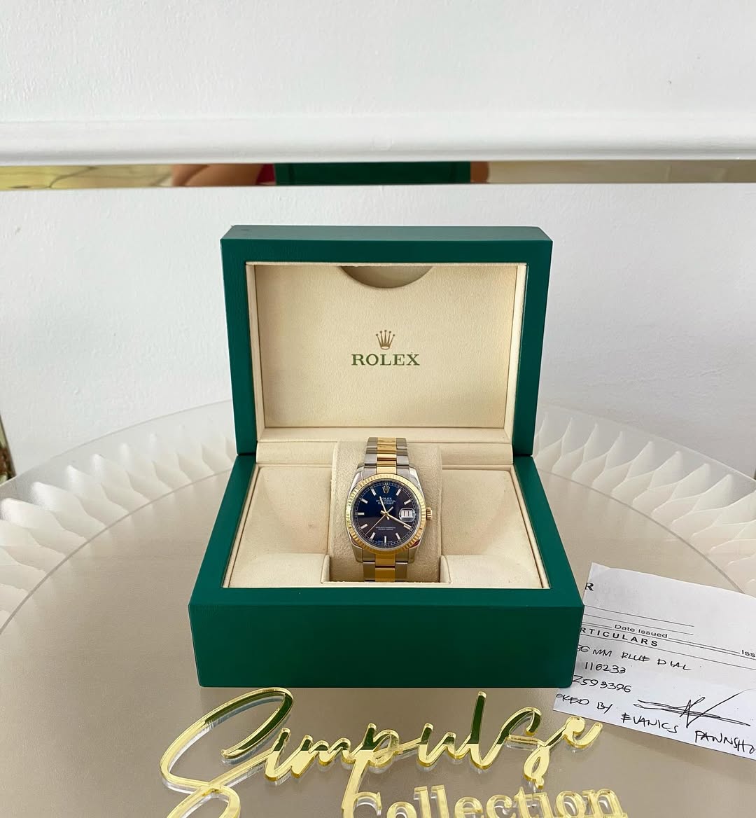 Rolex Datejust Two Tone Blue face Stick Dial