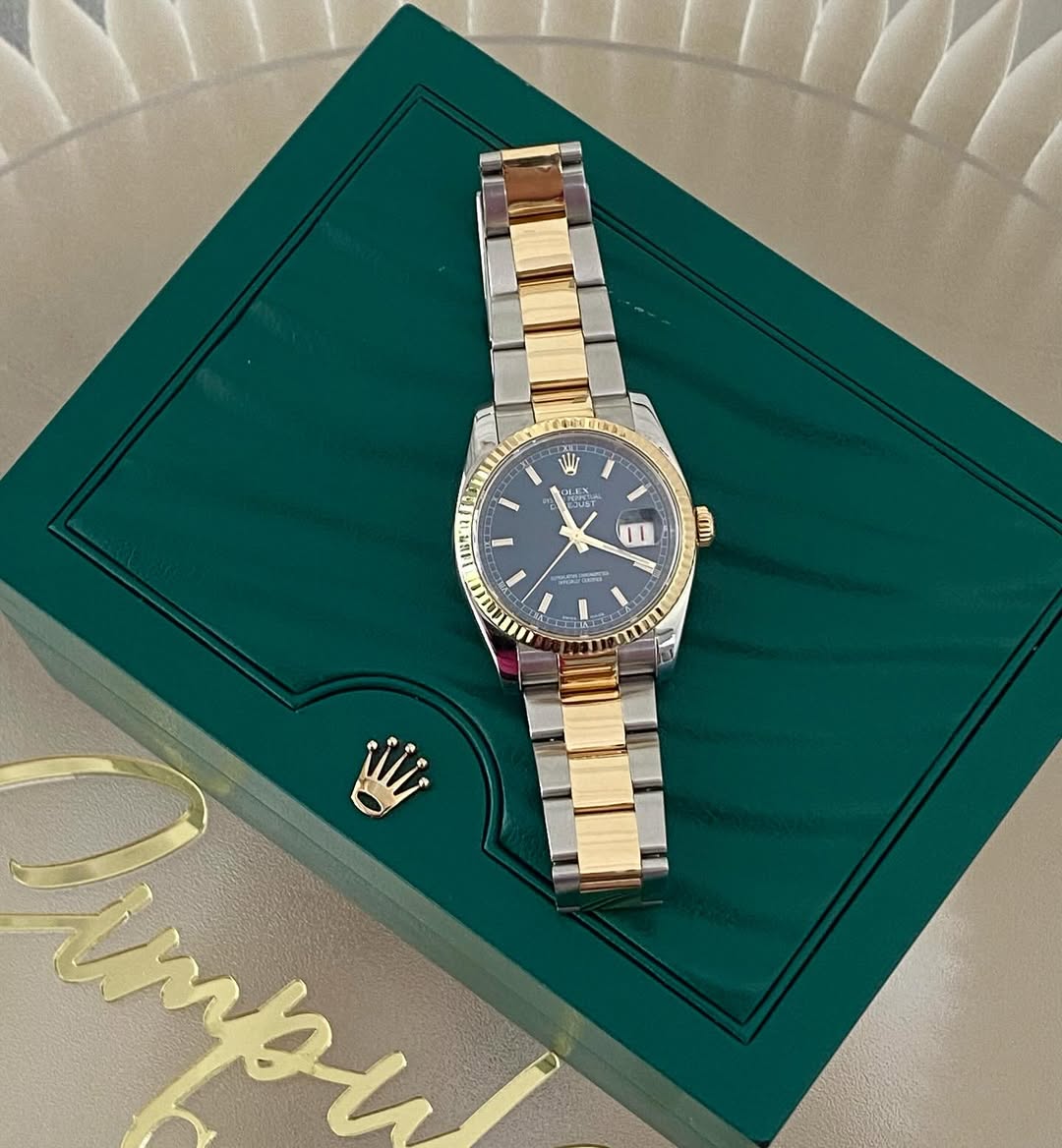 Rolex Datejust Two Tone Blue face Stick Dial
