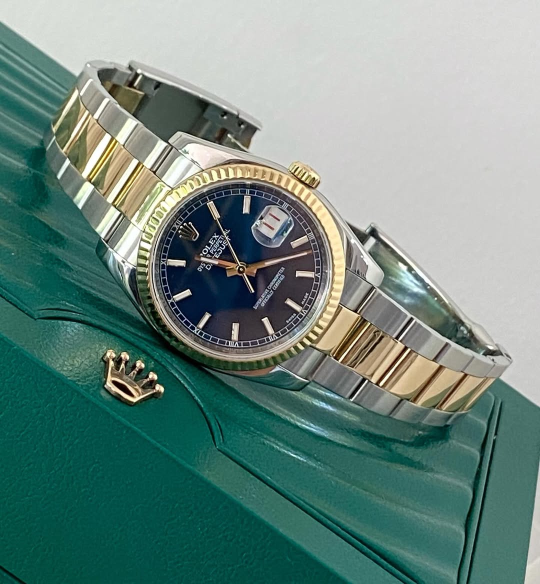 Rolex Datejust Two Tone Blue face Stick Dial