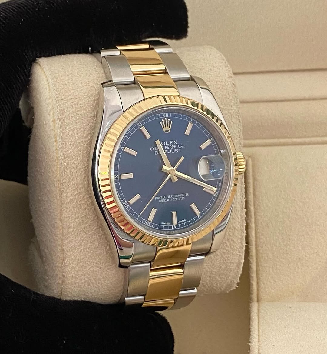 Rolex Datejust Two Tone Blue face Stick Dial