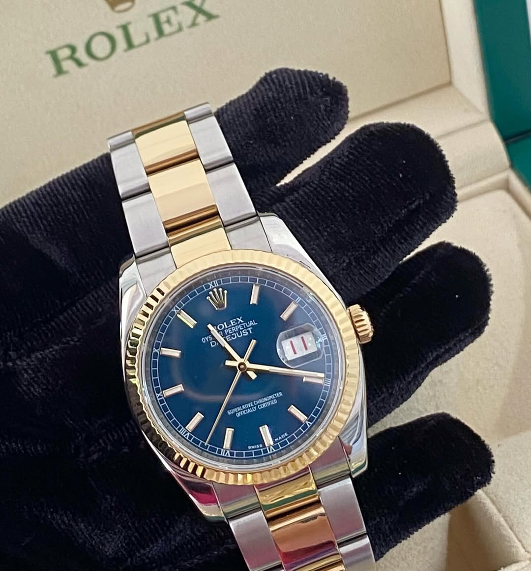 Rolex Datejust Two Tone Blue face Stick Dial