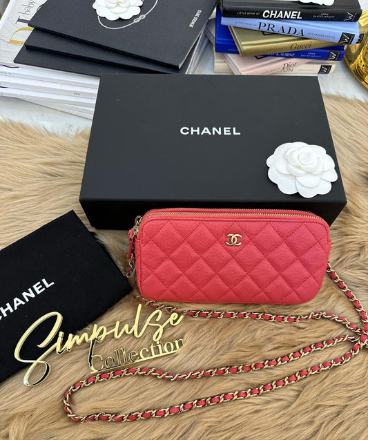 Chanel Red Lambskin Double Zip Clutch With Chain, myGemma, JP