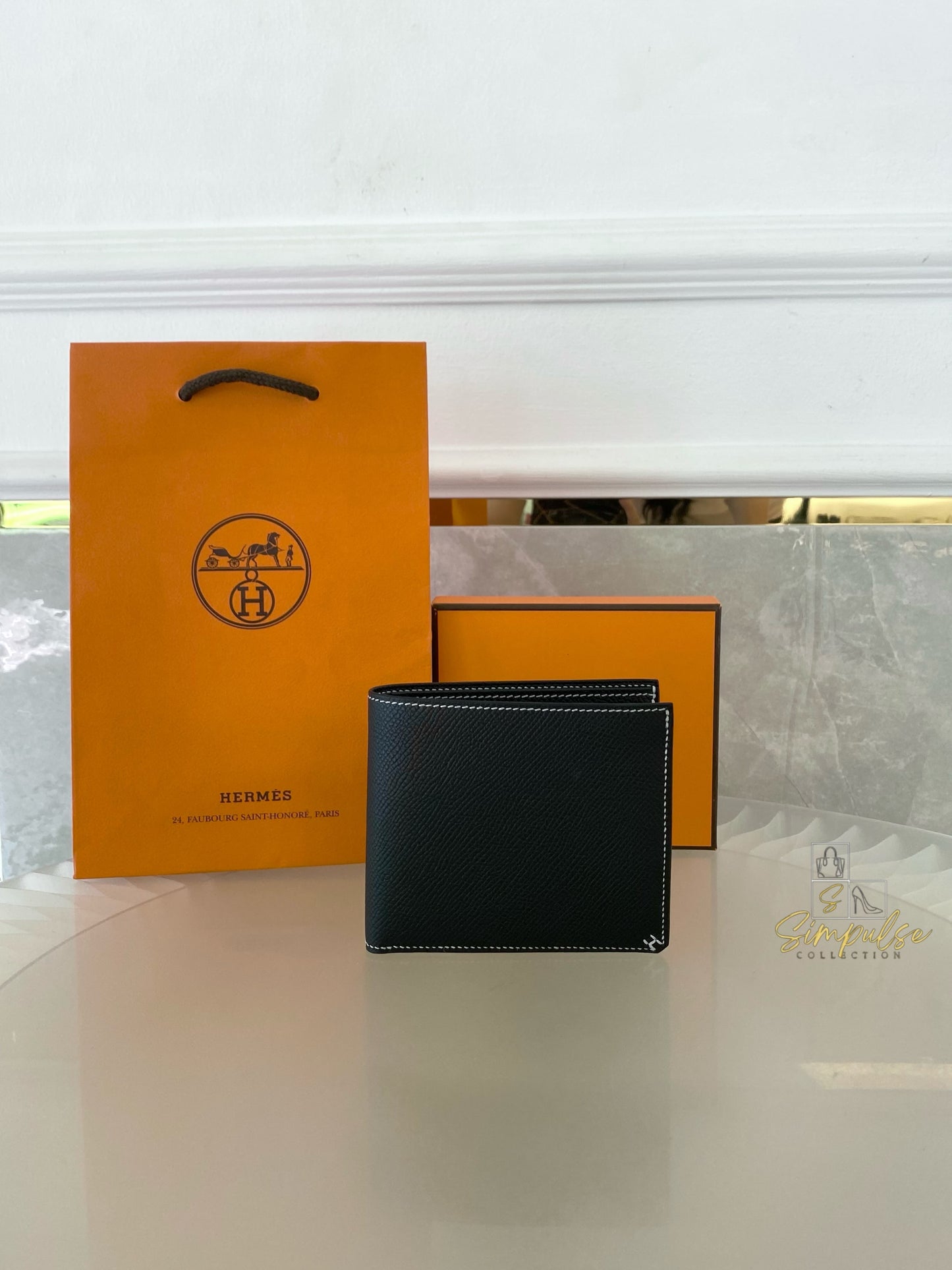 HERMES Sellier Compact Veau Epsom Black