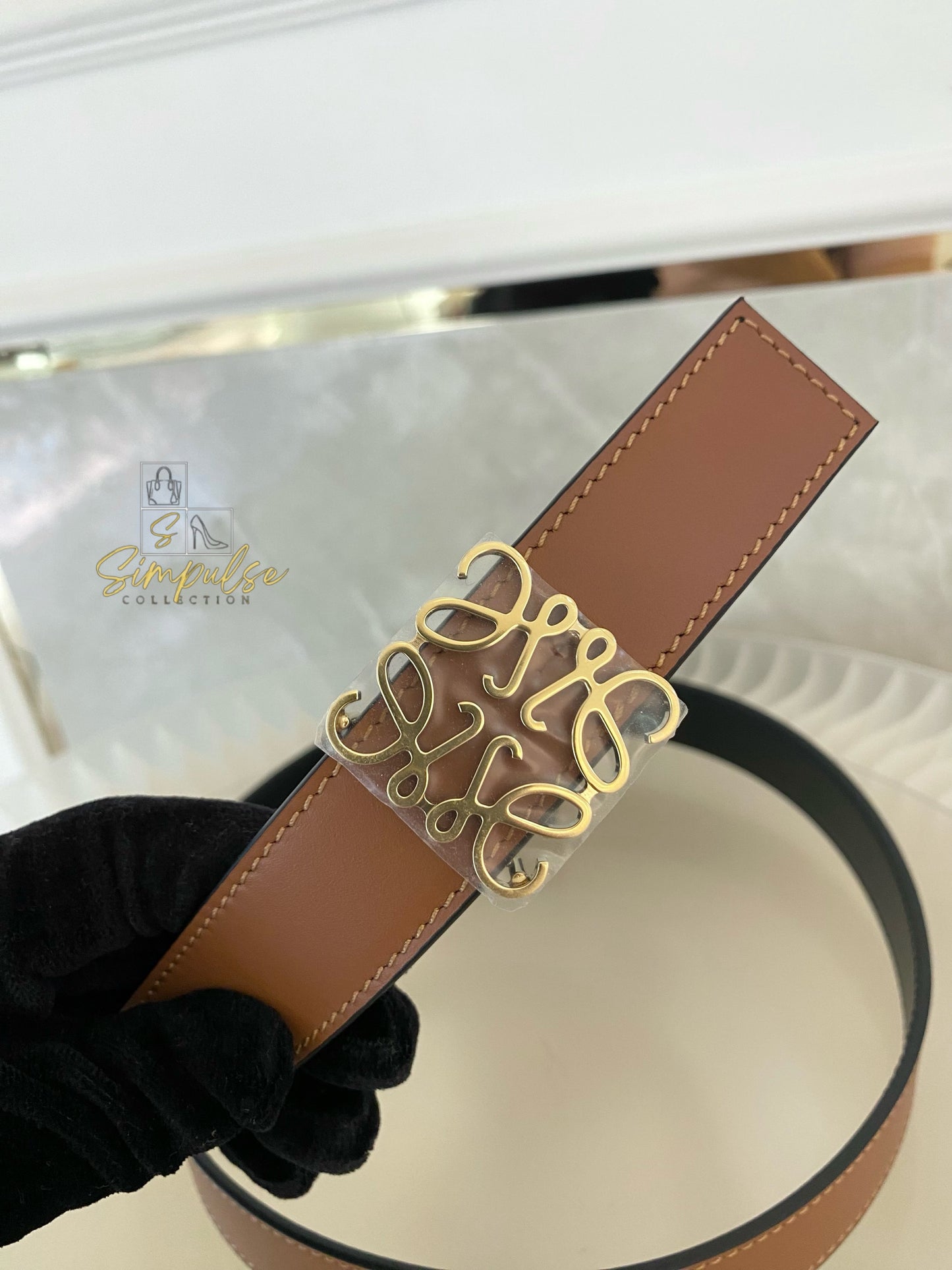 LOEWE BELT TAN/BLACK REVERSIBLE
