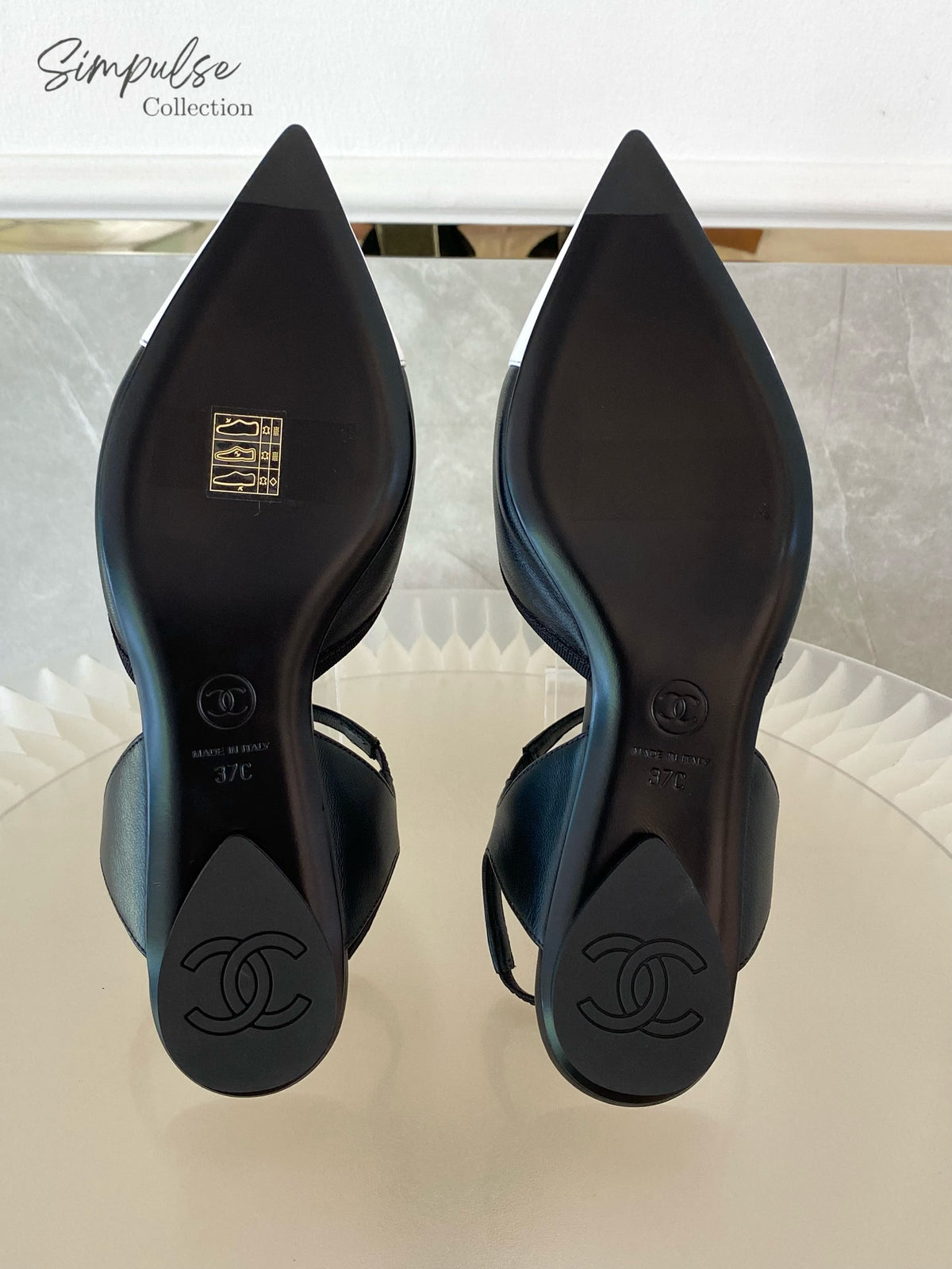 CHANEL Cap-Toe Leather Slingback Pumps Black/White