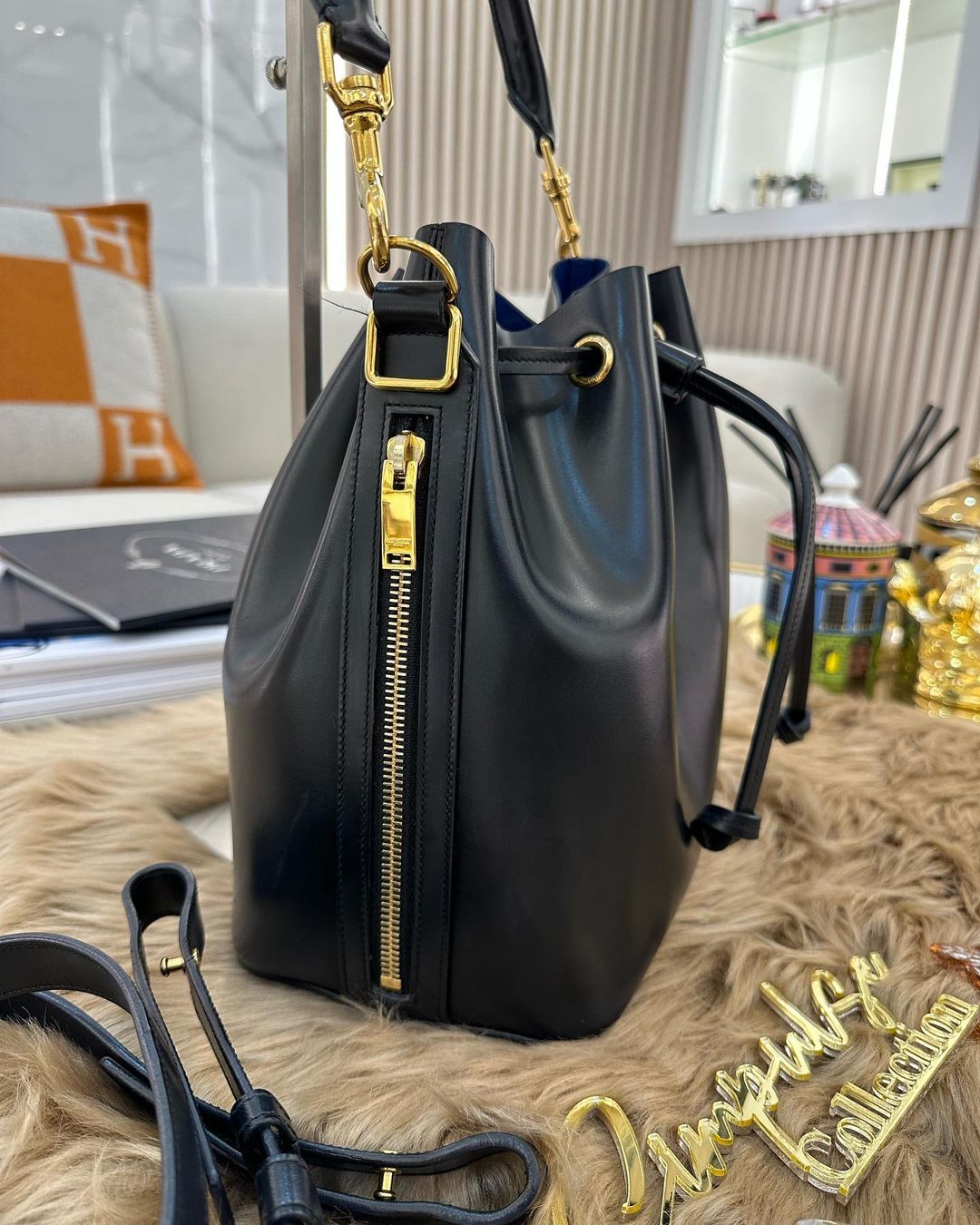 Saint Laurent Emmanuelle Bucket Black Leather Bag