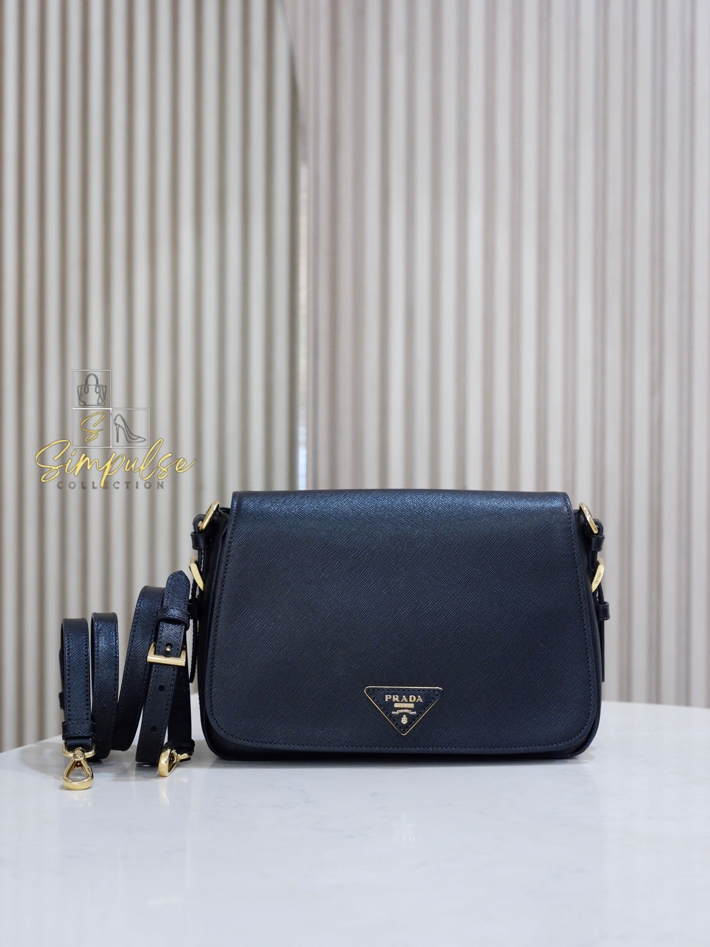 PRADA BLACK DAINO FLAP CROSSBODY BAG