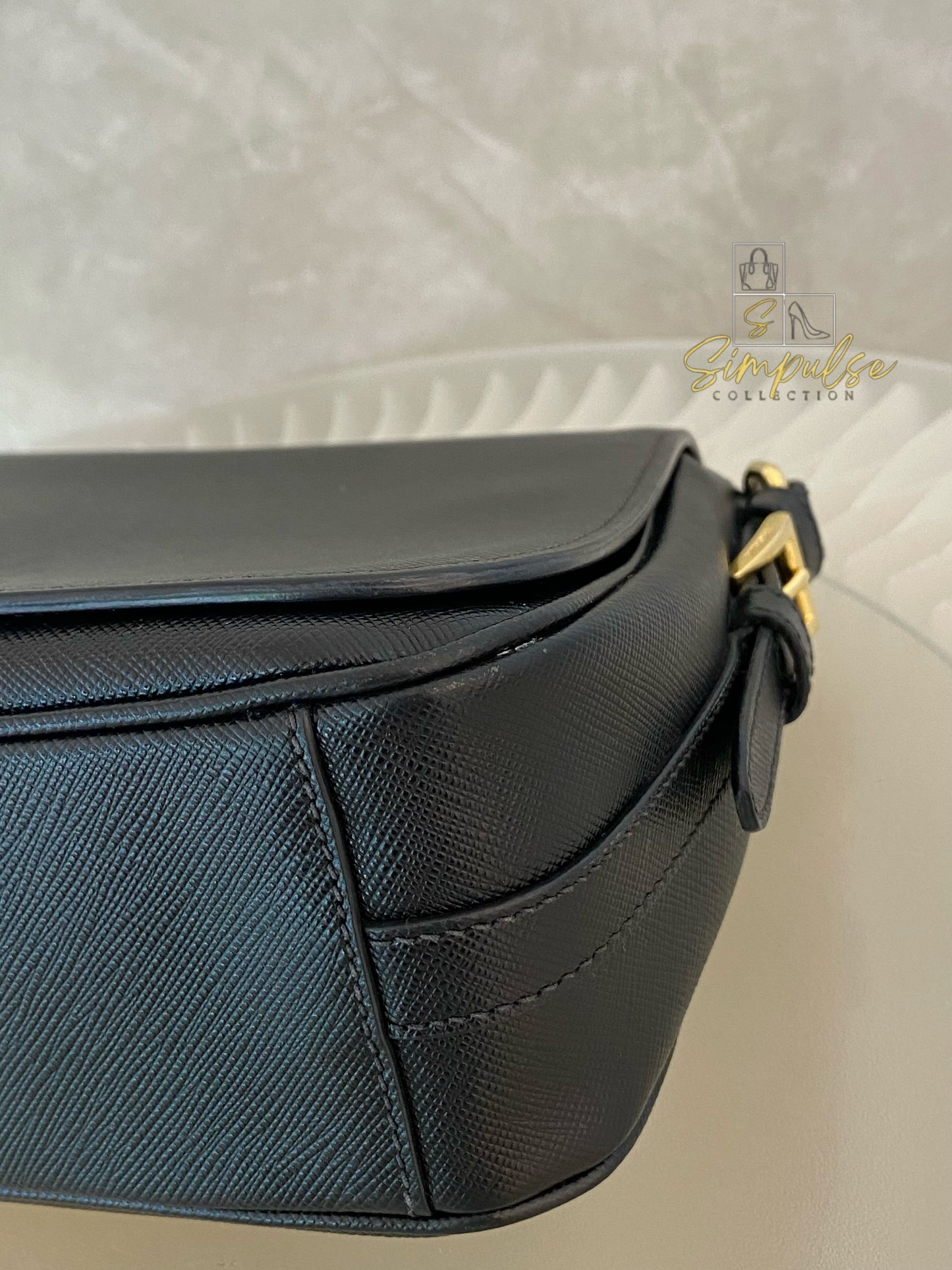 PRADA BLACK DAINO FLAP CROSSBODY BAG