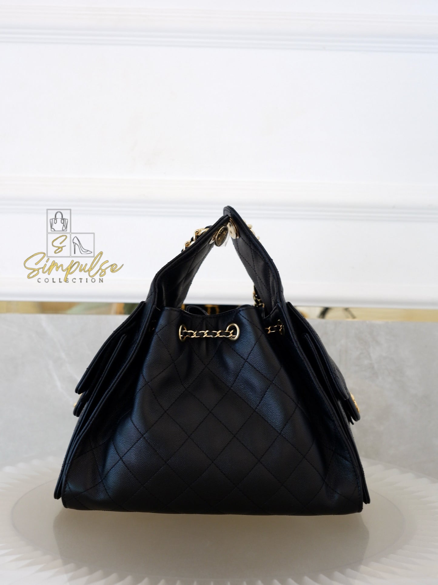 CHANEL C25 SMALL BLACK CAVIAR GHW