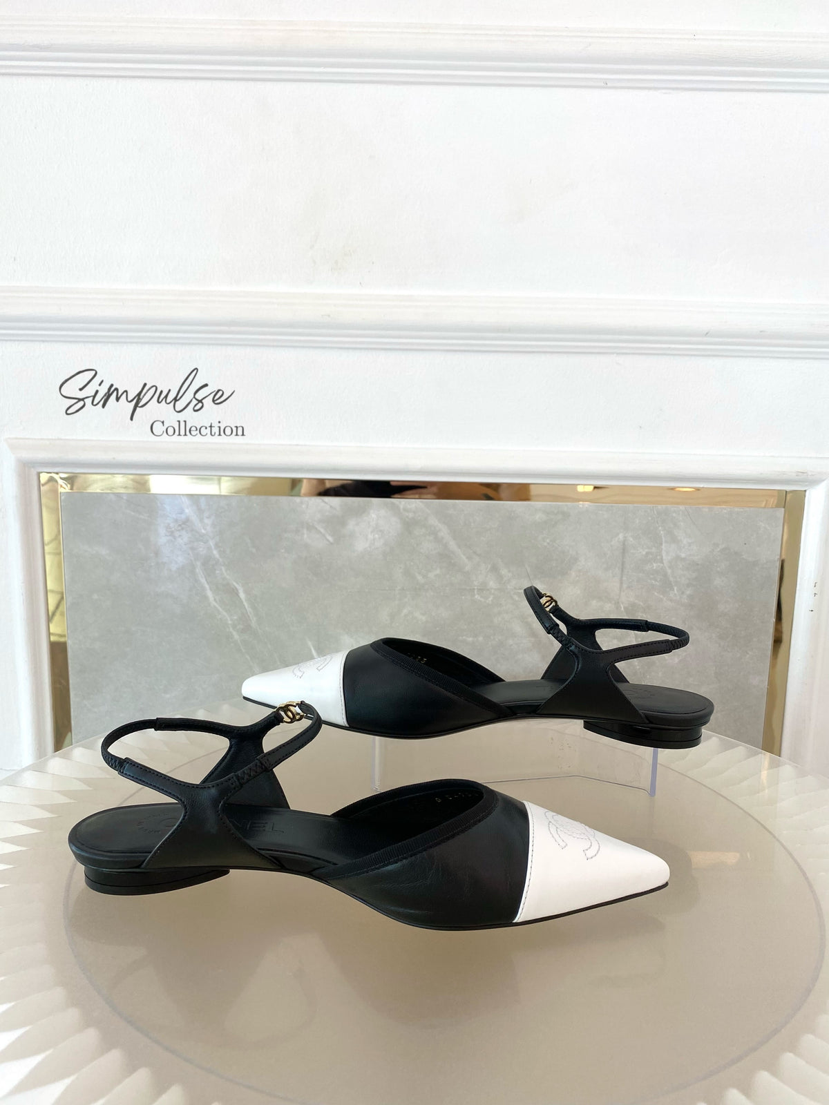CHANEL Cap-Toe Leather Slingback Pumps Black/White