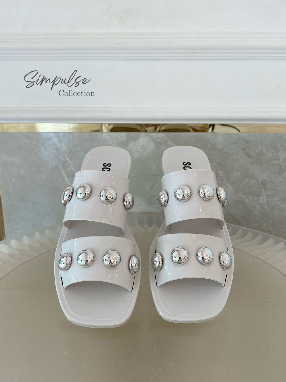 SCHUTZ Lizzie Crystal Slide Sandals White