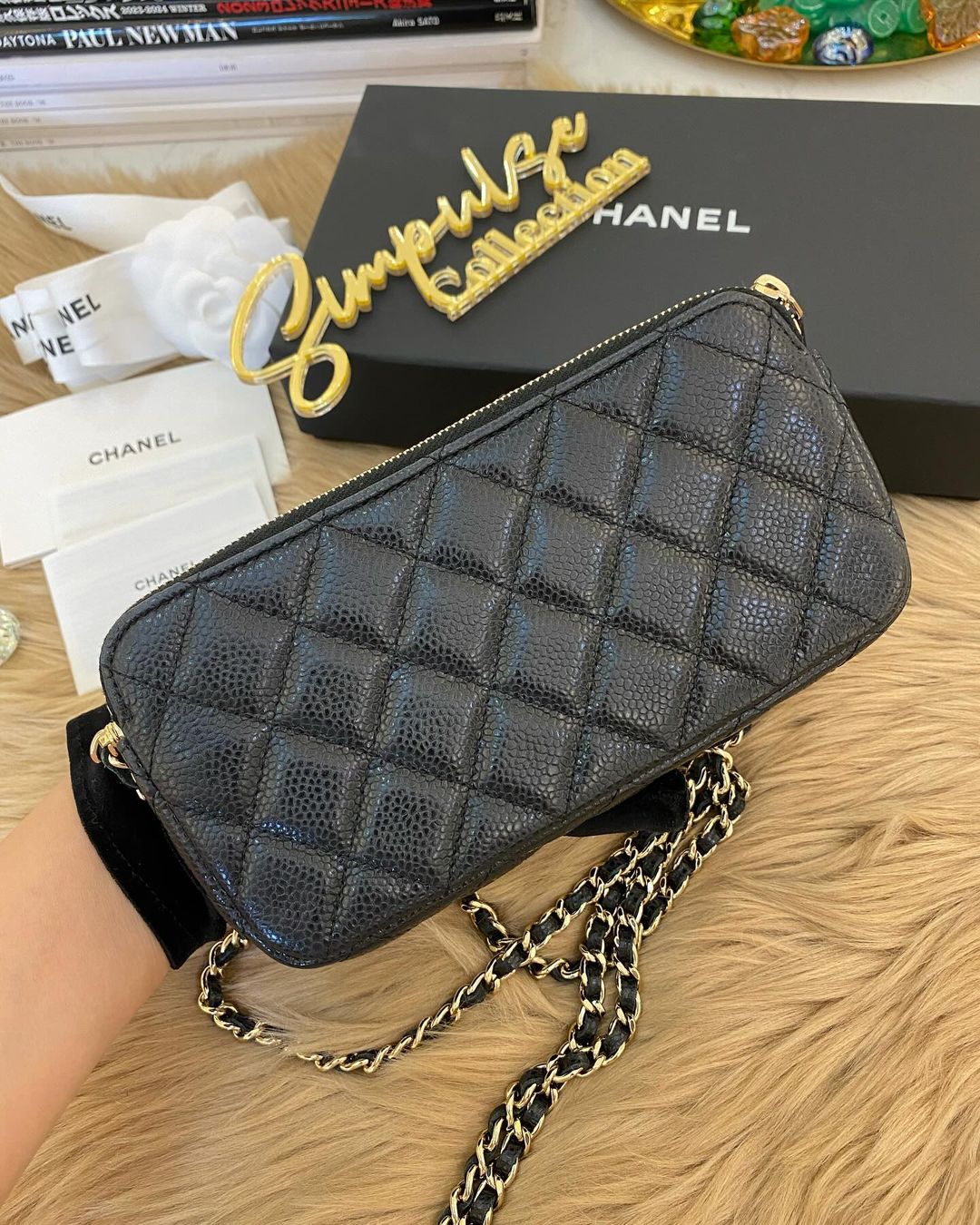 C WOC Double Zip Black Caviar GHW