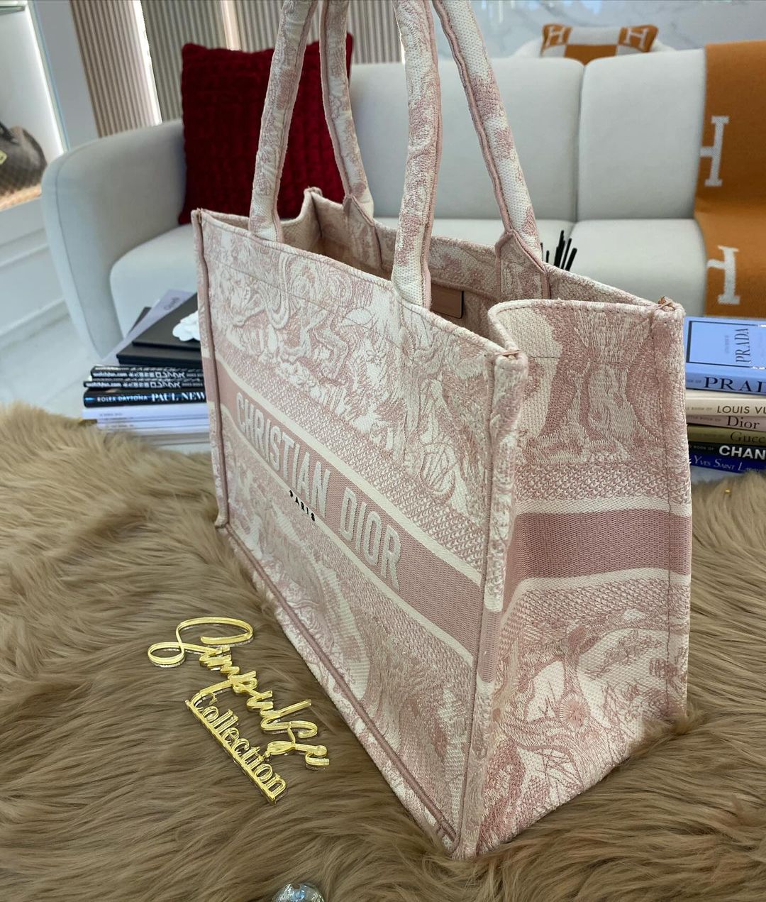 D Toile De Jouy Pink Booktote Medium