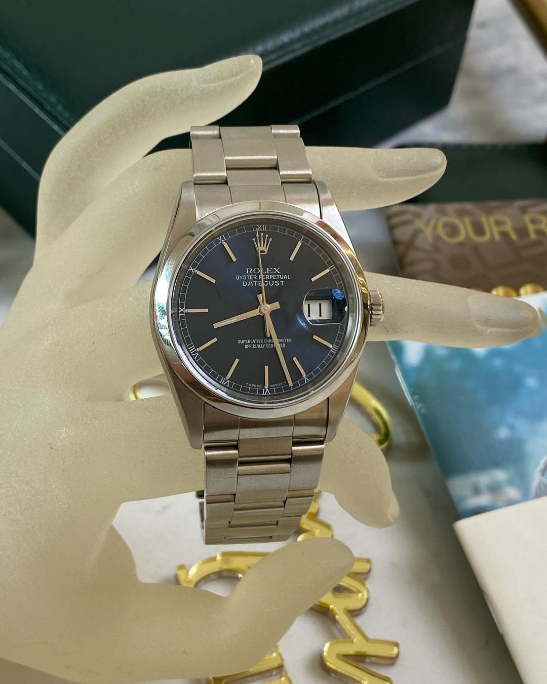 R Datejust All Steel Blue Face w/ Dial Stick Dial