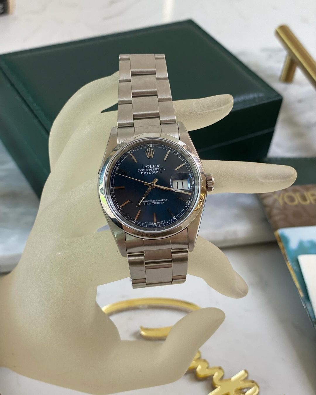 R Datejust All Steel Blue Face w/ Dial Stick Dial