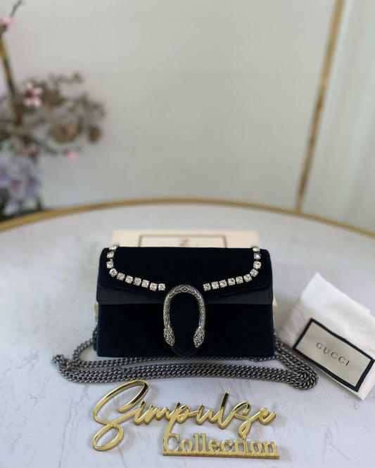 Gucci Dionysus Velvet Crystal Super Mini Black