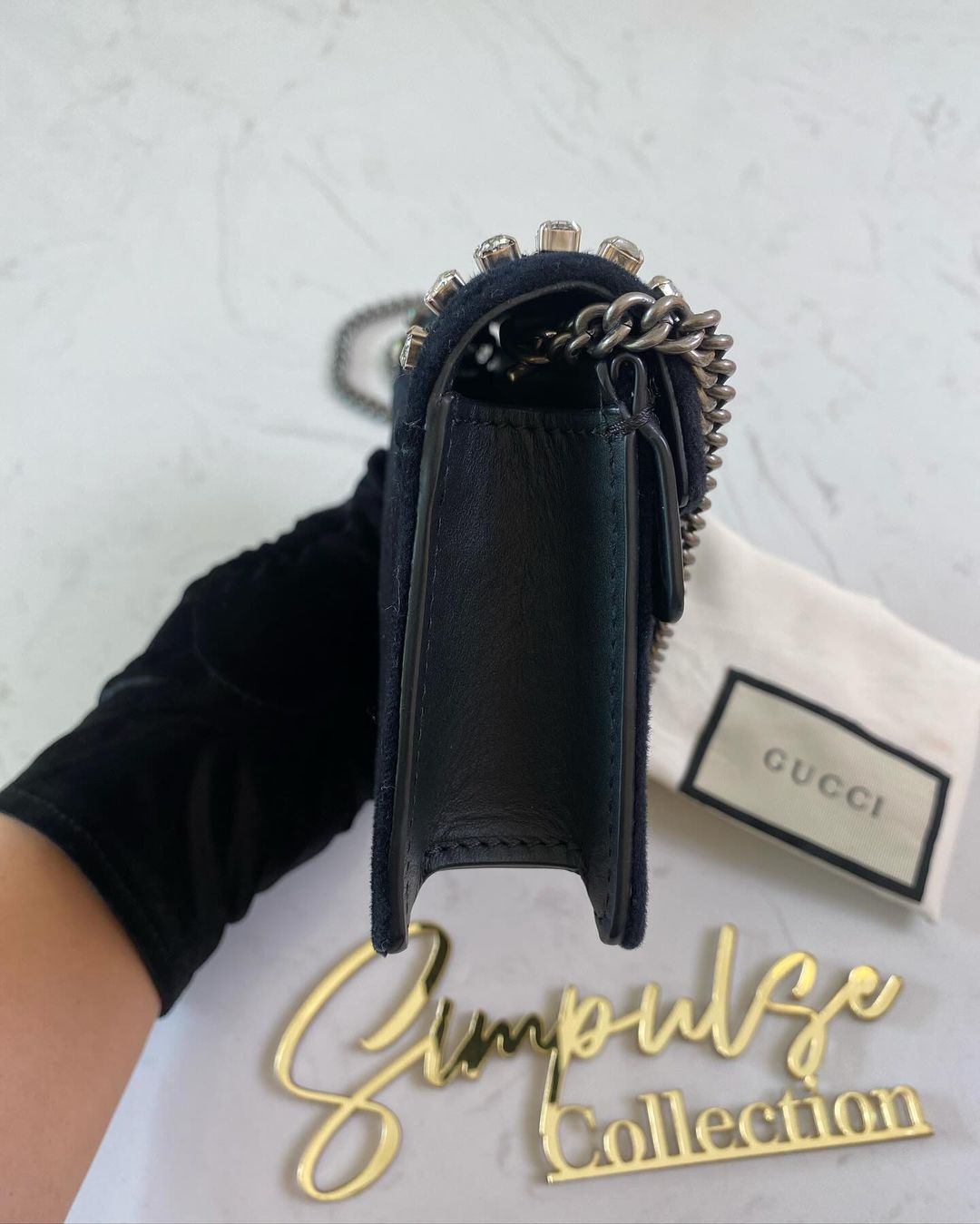 Gucci Dionysus Velvet Crystal Super Mini Black