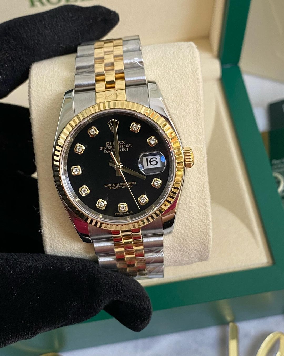 DATEJUST 36mm Two Tone Black Face w/ Diamond