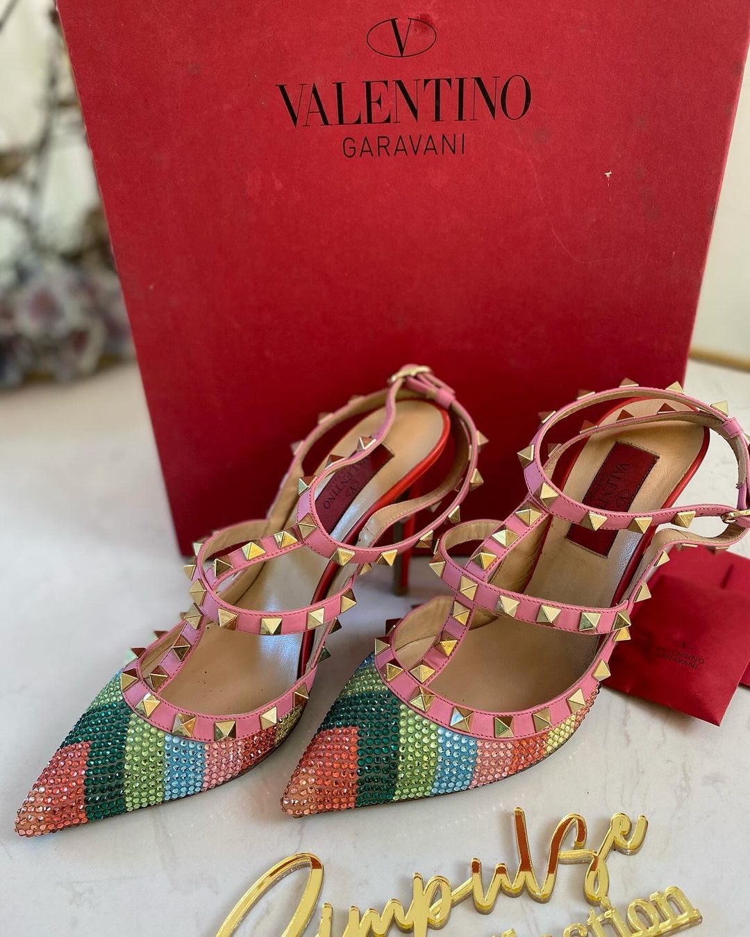 VLTN Multicolor Glitter Rockstud Pumps