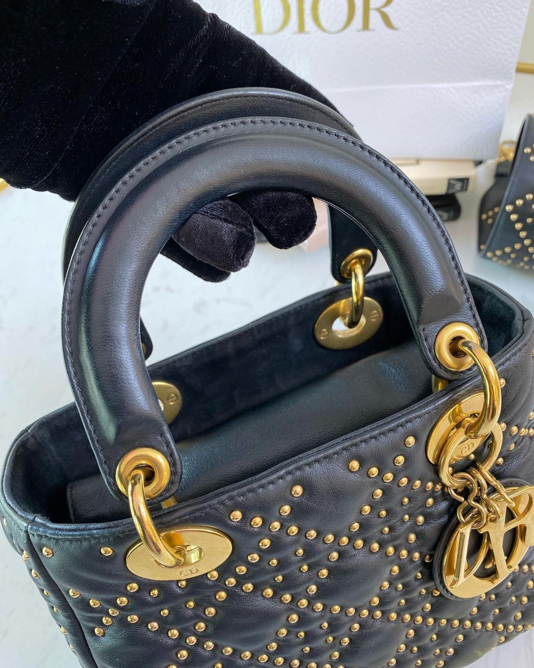 Lady D Cannage Studded Black GHW