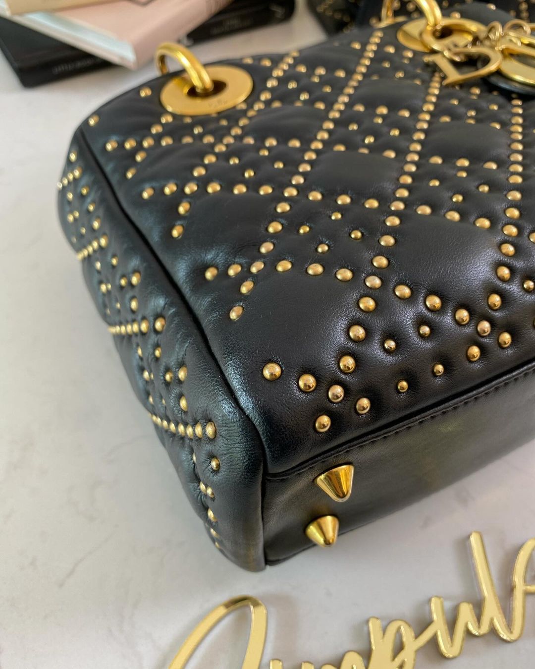 Lady D Cannage Studded Black GHW